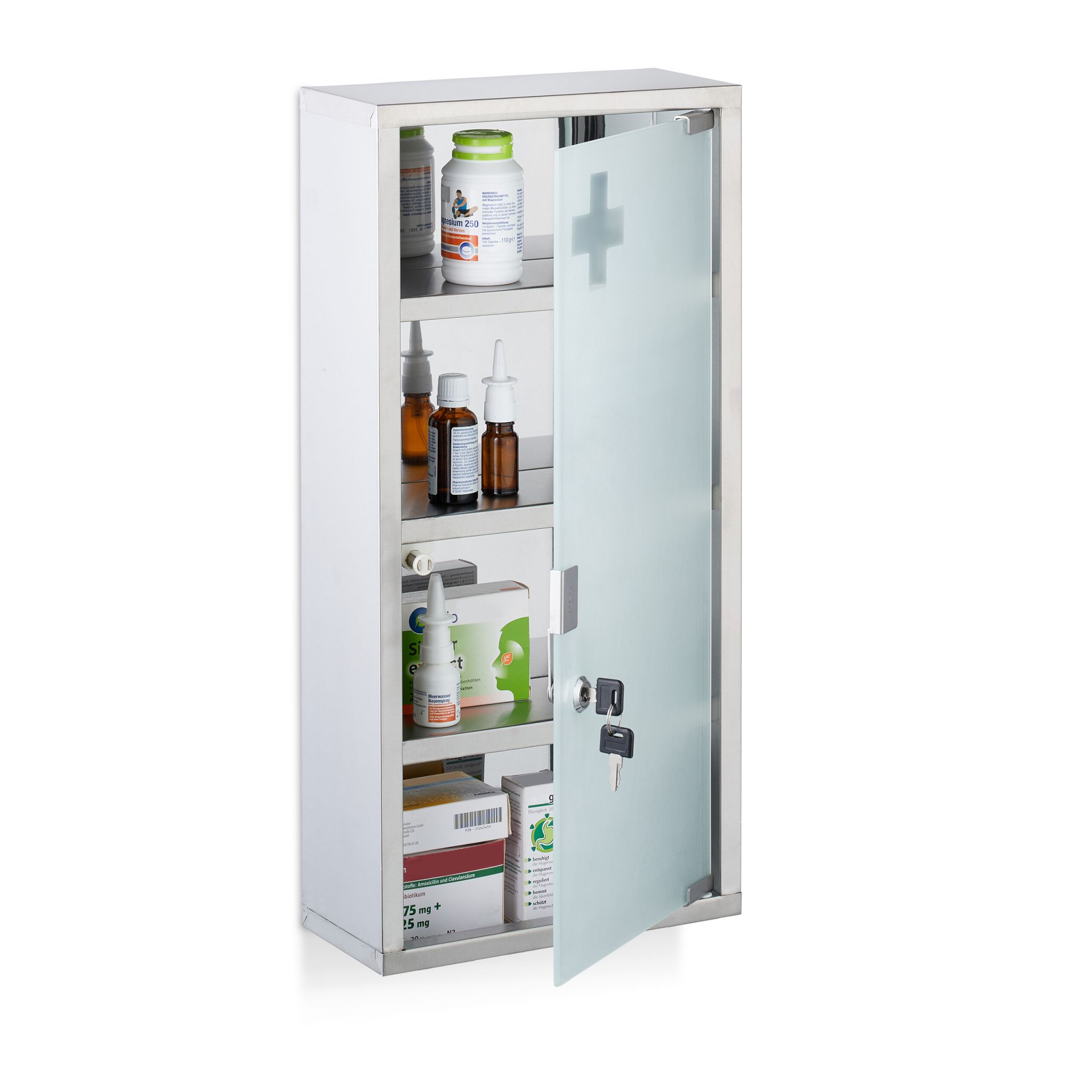 Medizinschrank mit Glastür Weiss-Silber