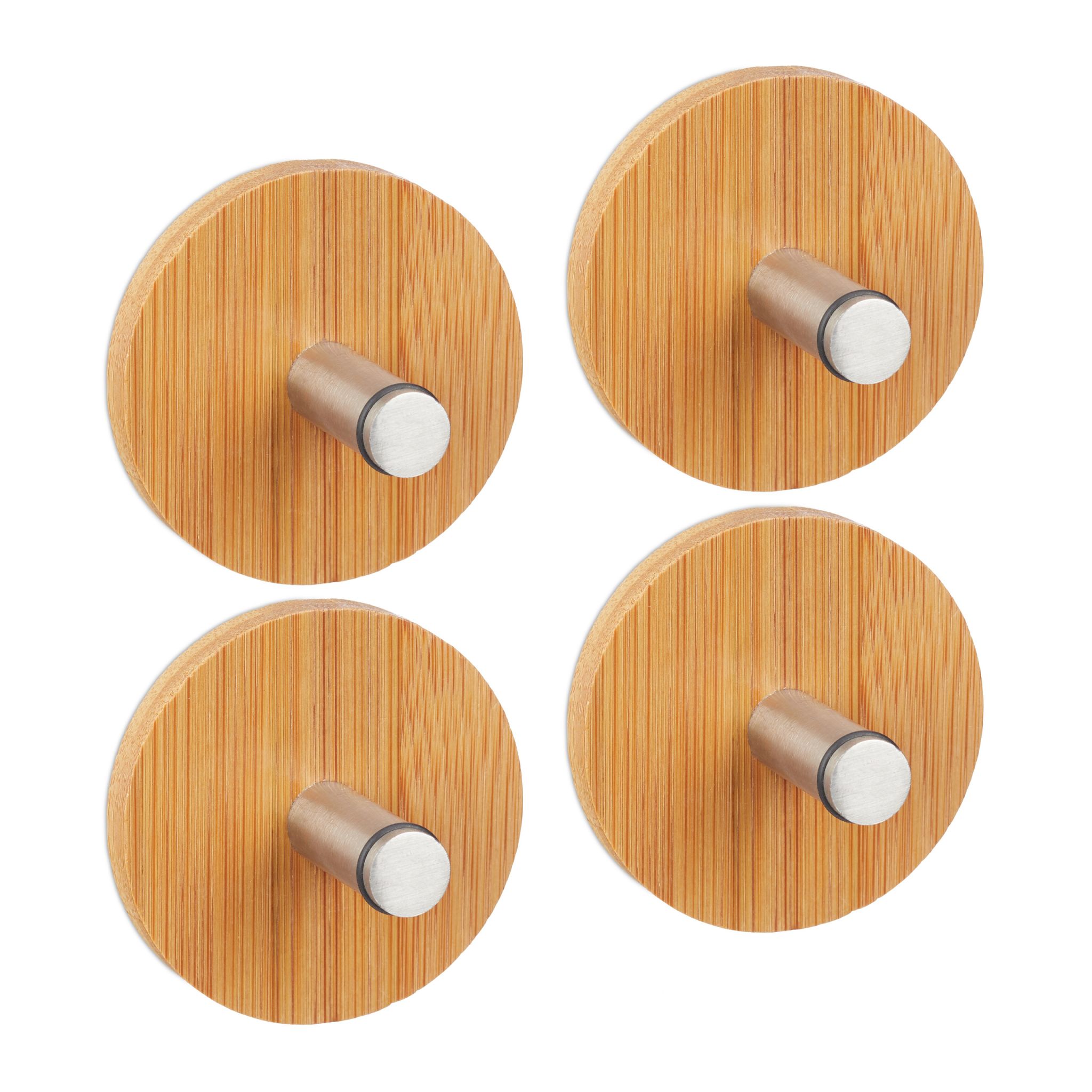 Handtuchhaken selbstklebend 4er-Set Hellbraun-Silber
