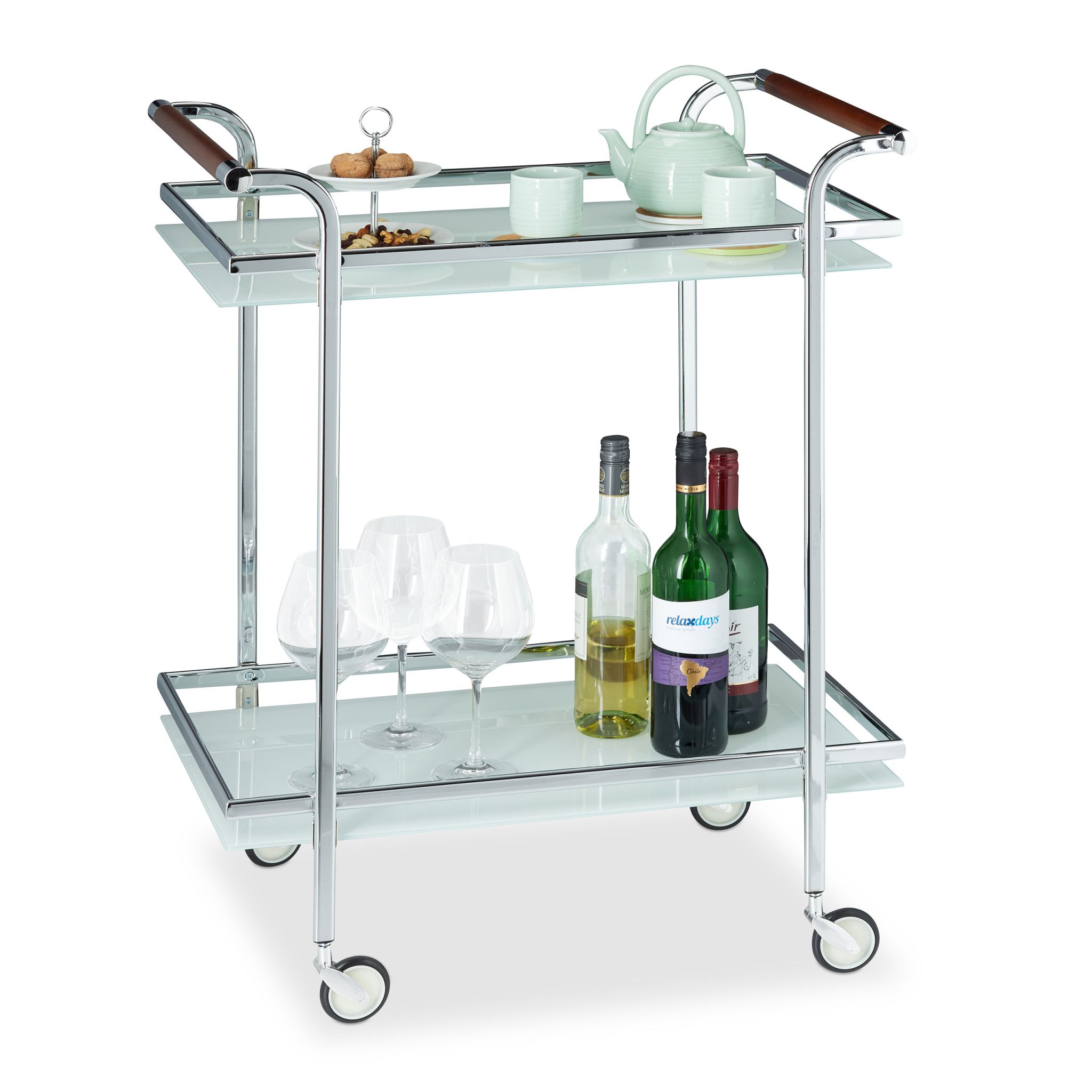 Servierwagen Milchglas Weiss-Silber
