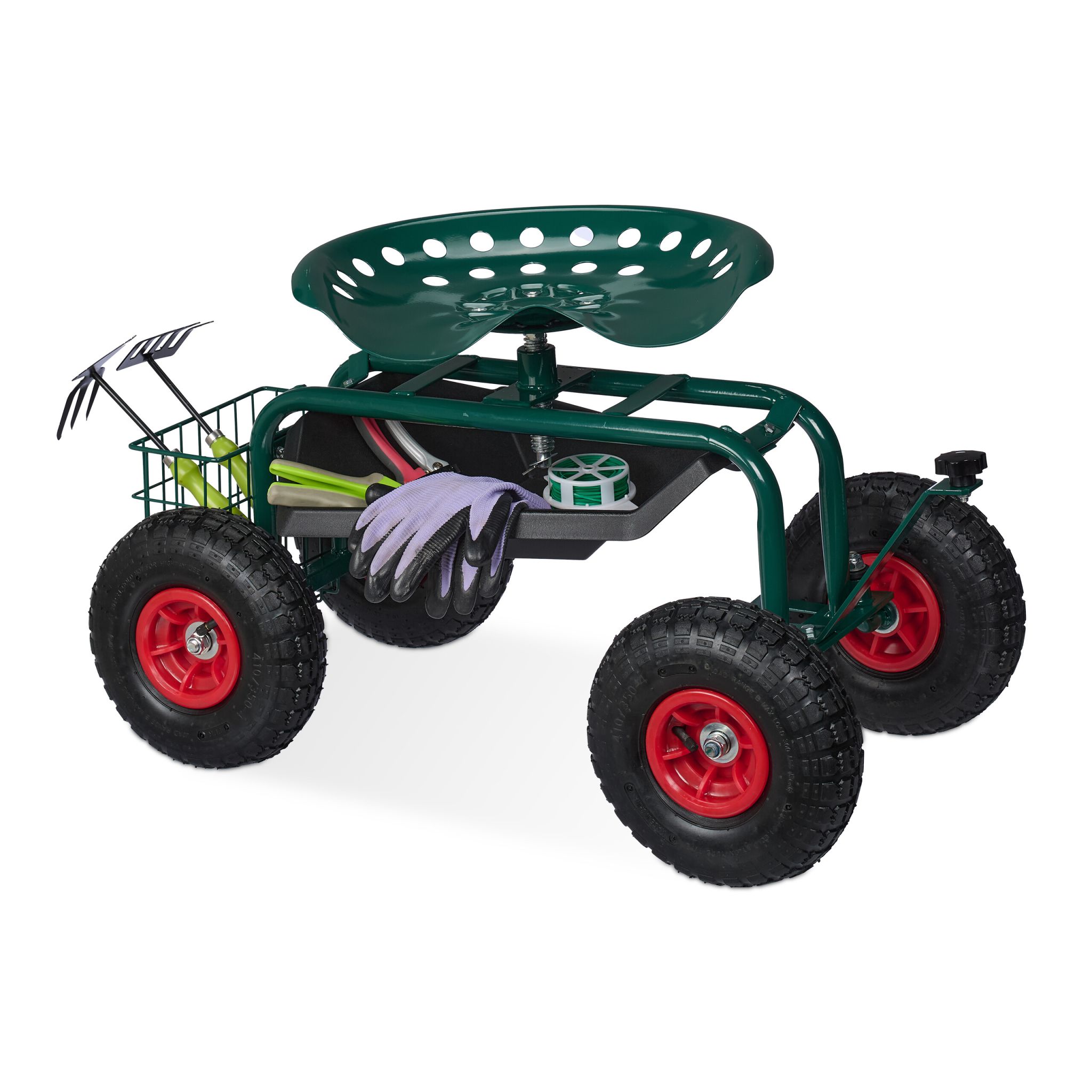 Fahrbarer Gartensitz mit Stauraum Dunkelgrün-Rot-Schwarz