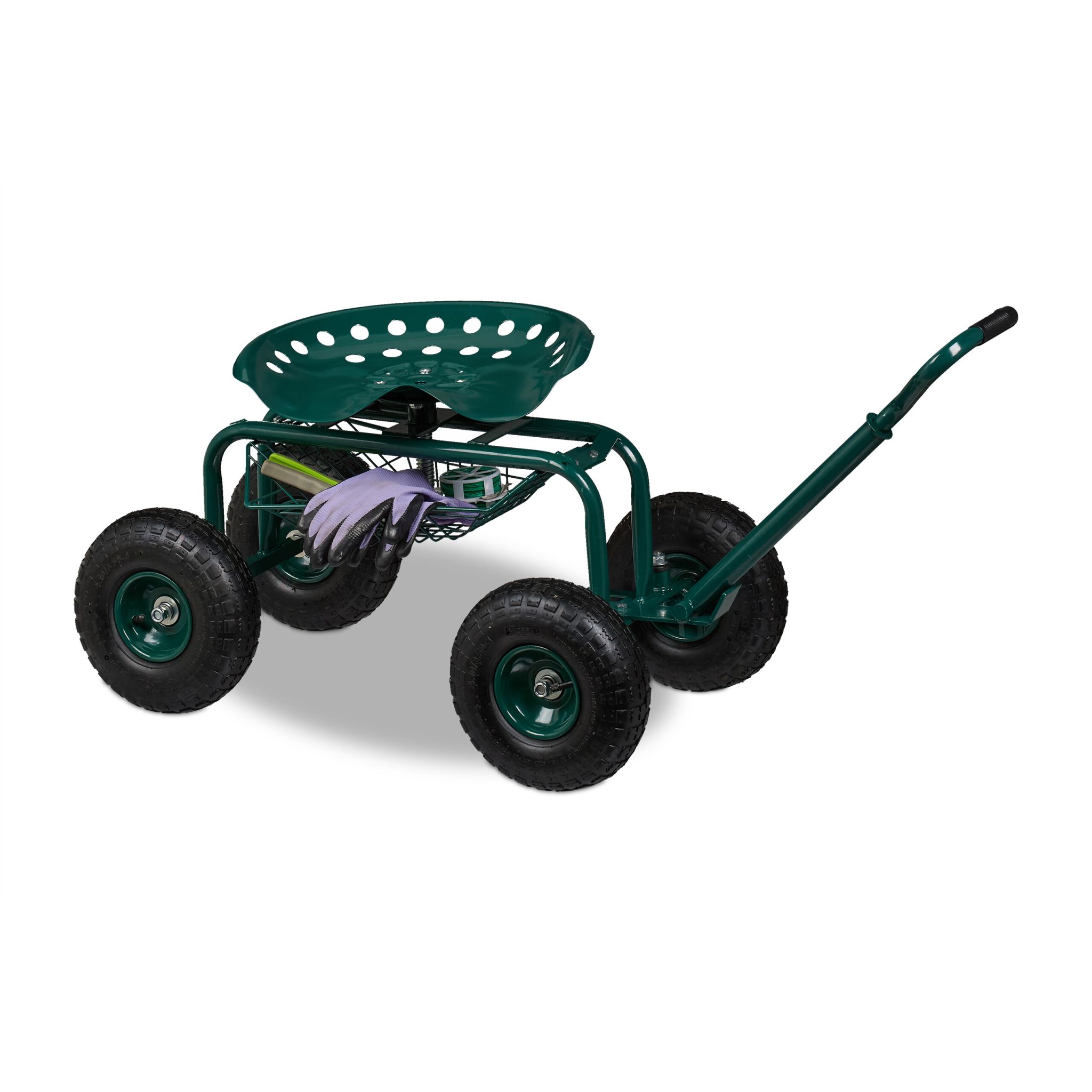 Fahrbarer Gartensitz mit Stauraum Dunkelgrün-Schwarz