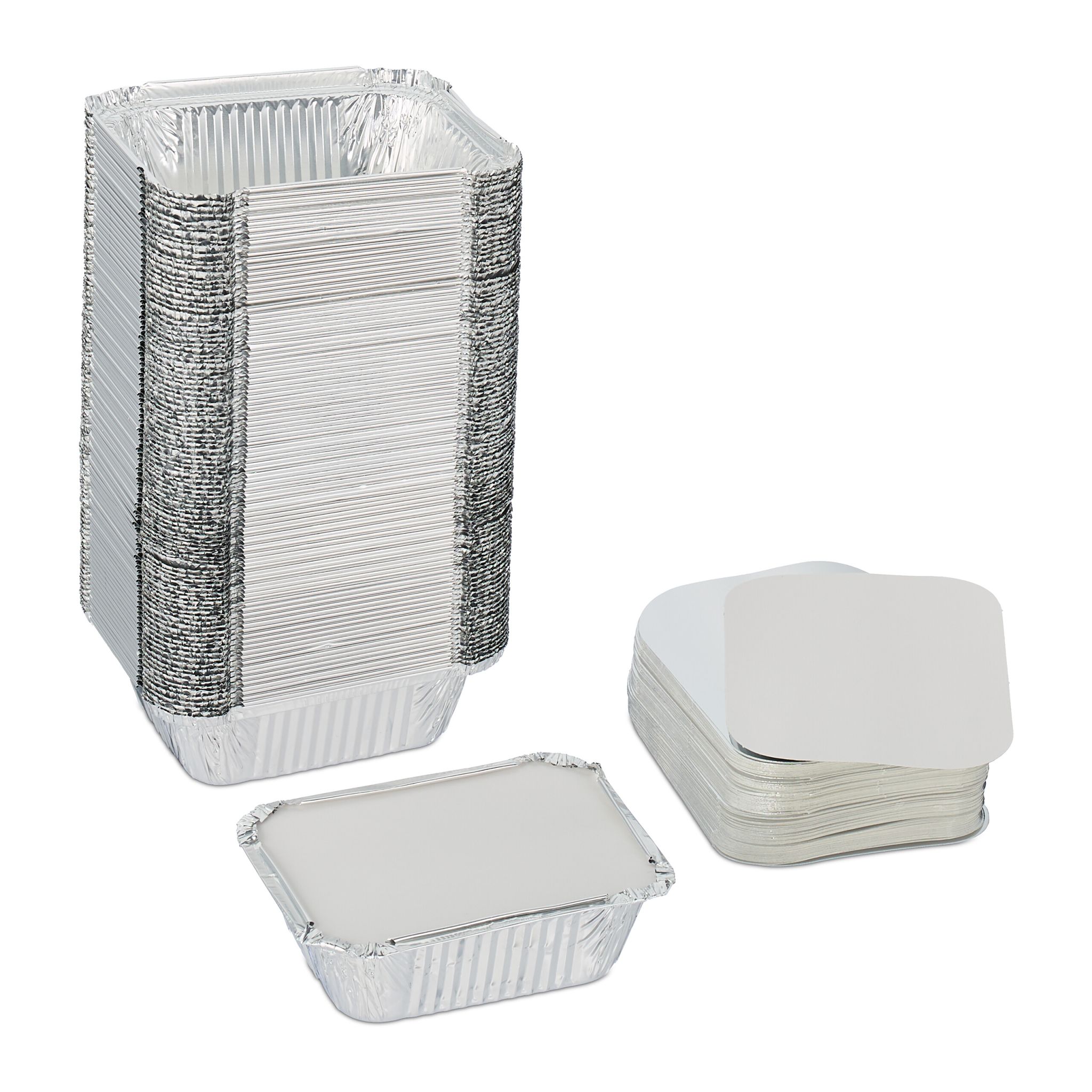Aluschalen mit Deckel 100er-Set Silber