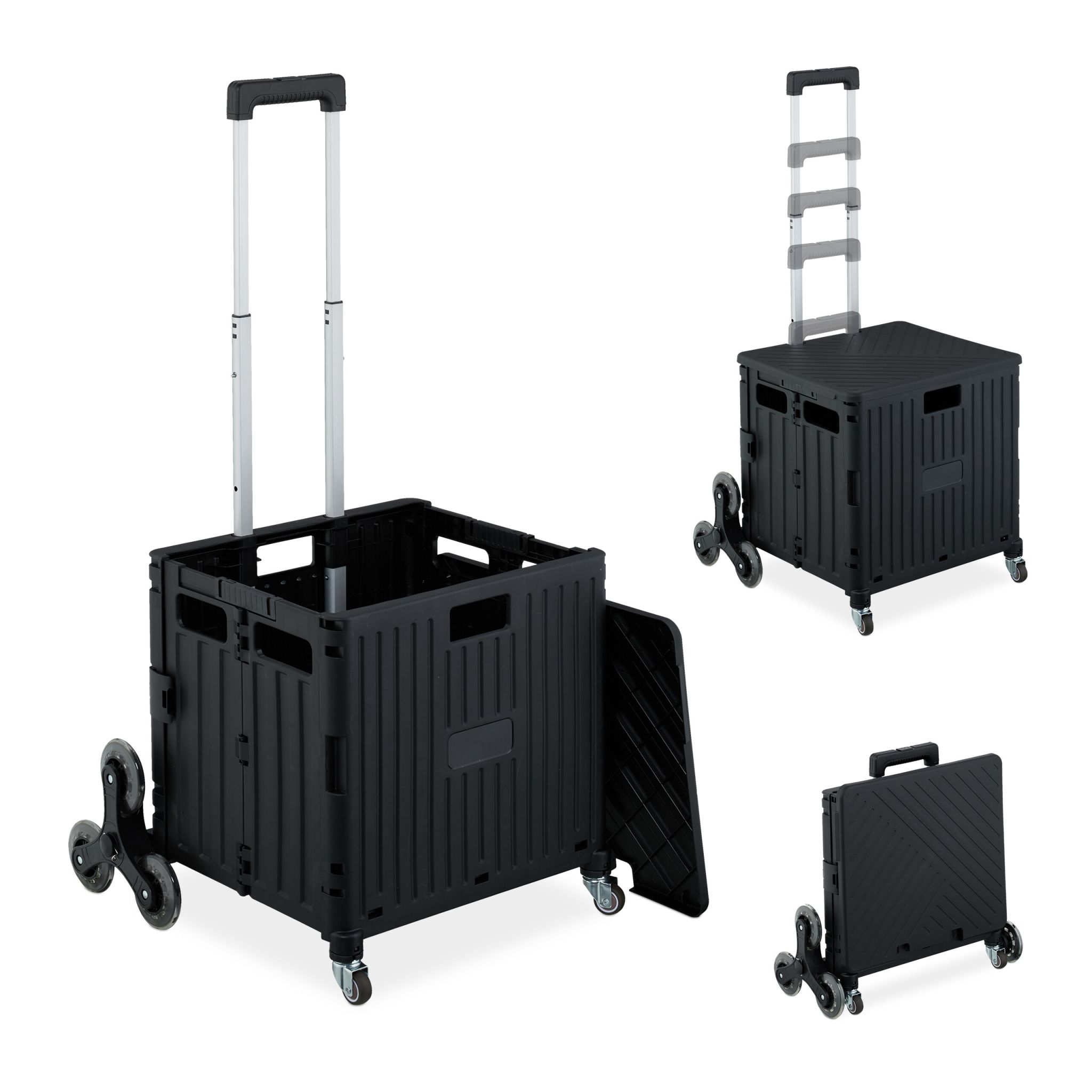 Einkaufstrolley klappbar + Deckel 8 Rad Schwarz