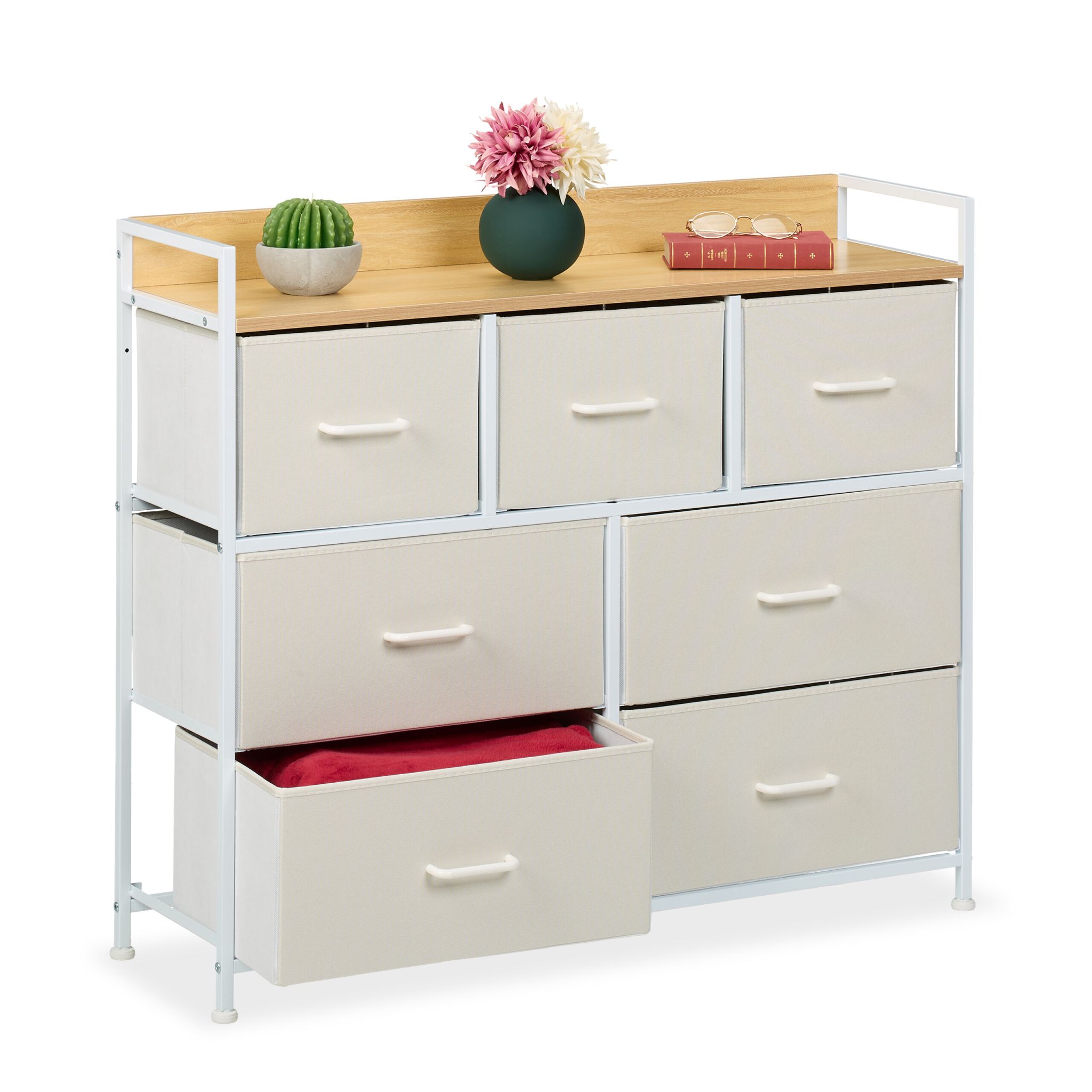Kommode mit 7 Schubladen Beige-Weiss-Hellbraun