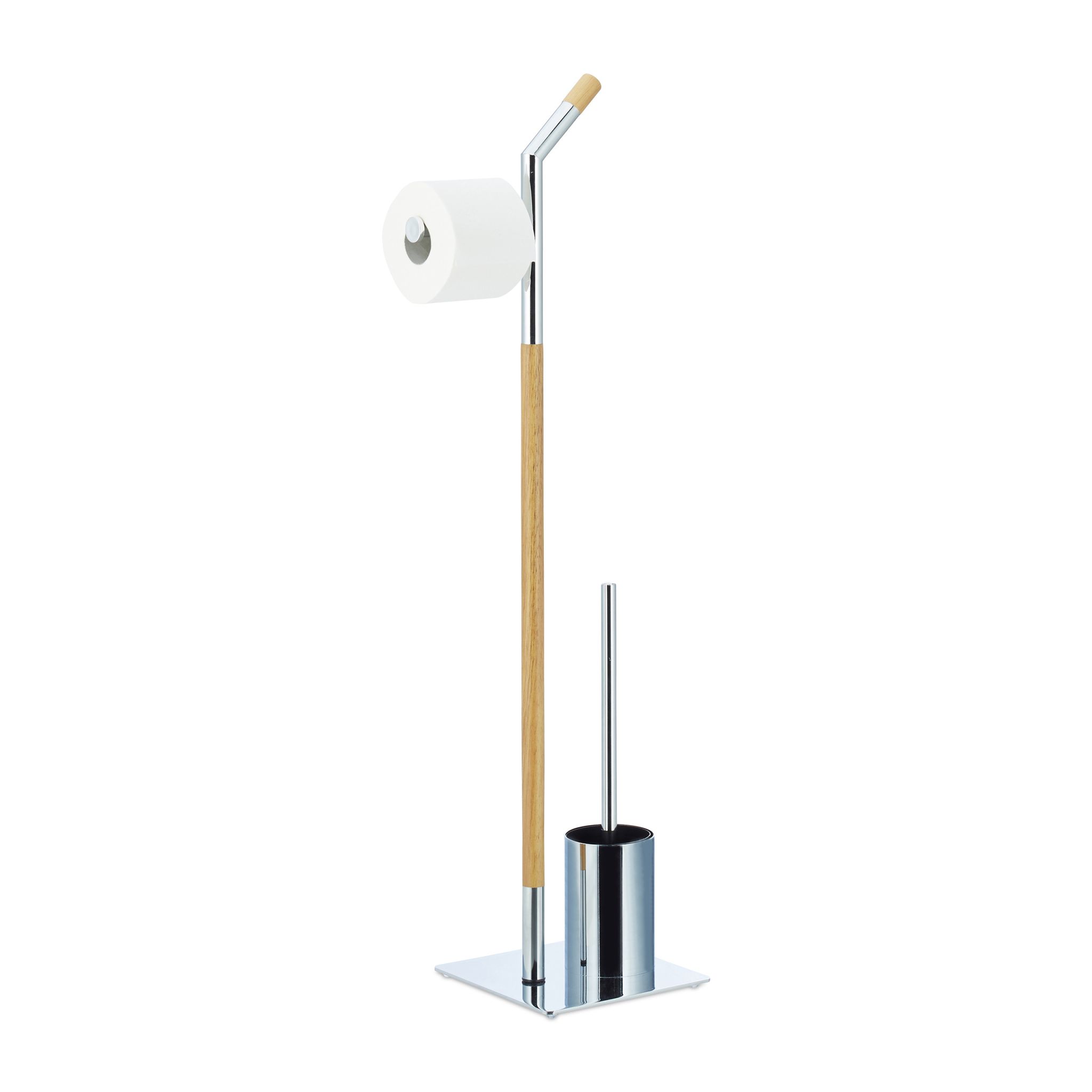 Stand WC Garnitur Holz & Chrom Hellbraun-Silber