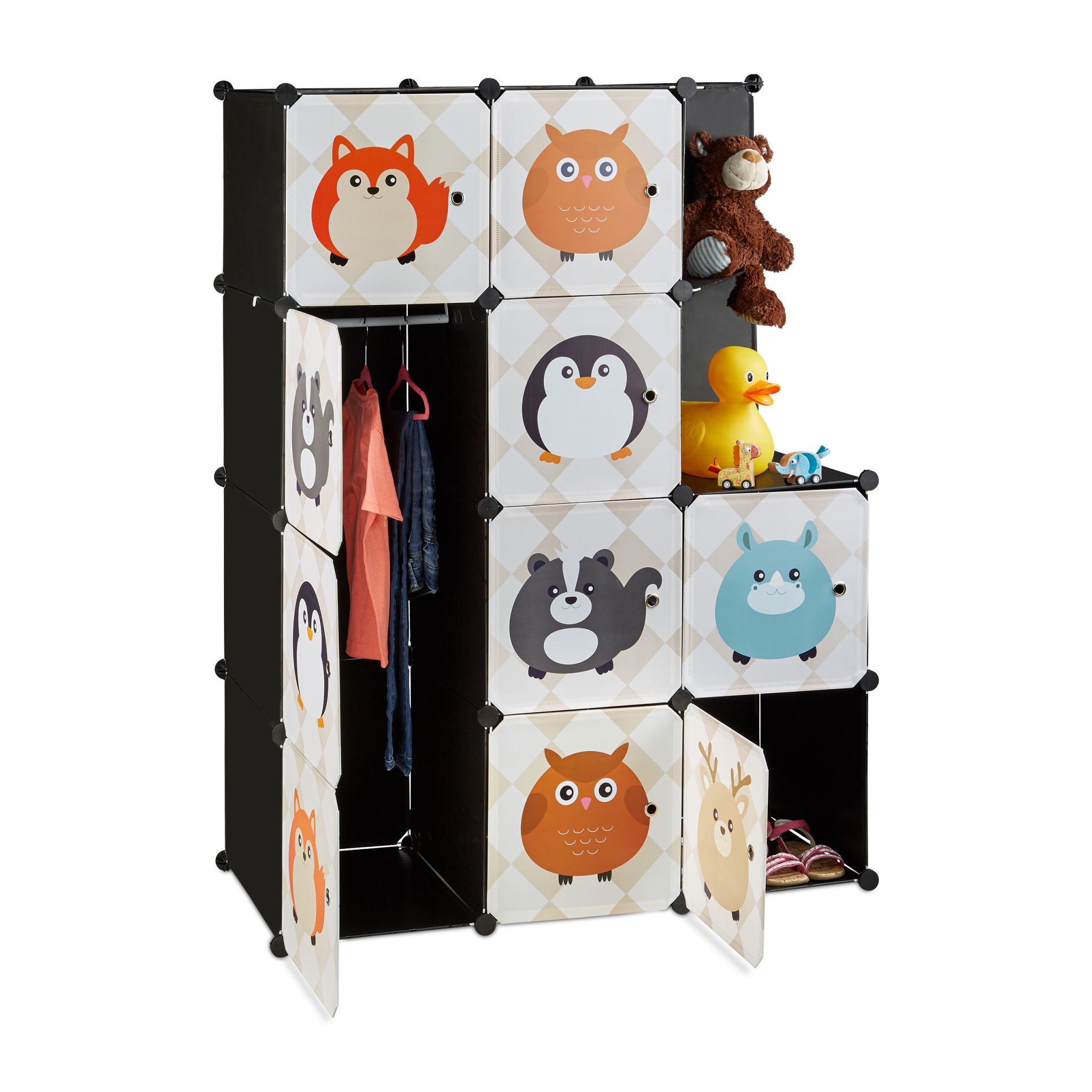 Steckregal Kinderzimmer mit Tiermotiven Beige-Weiss-Schwarz
