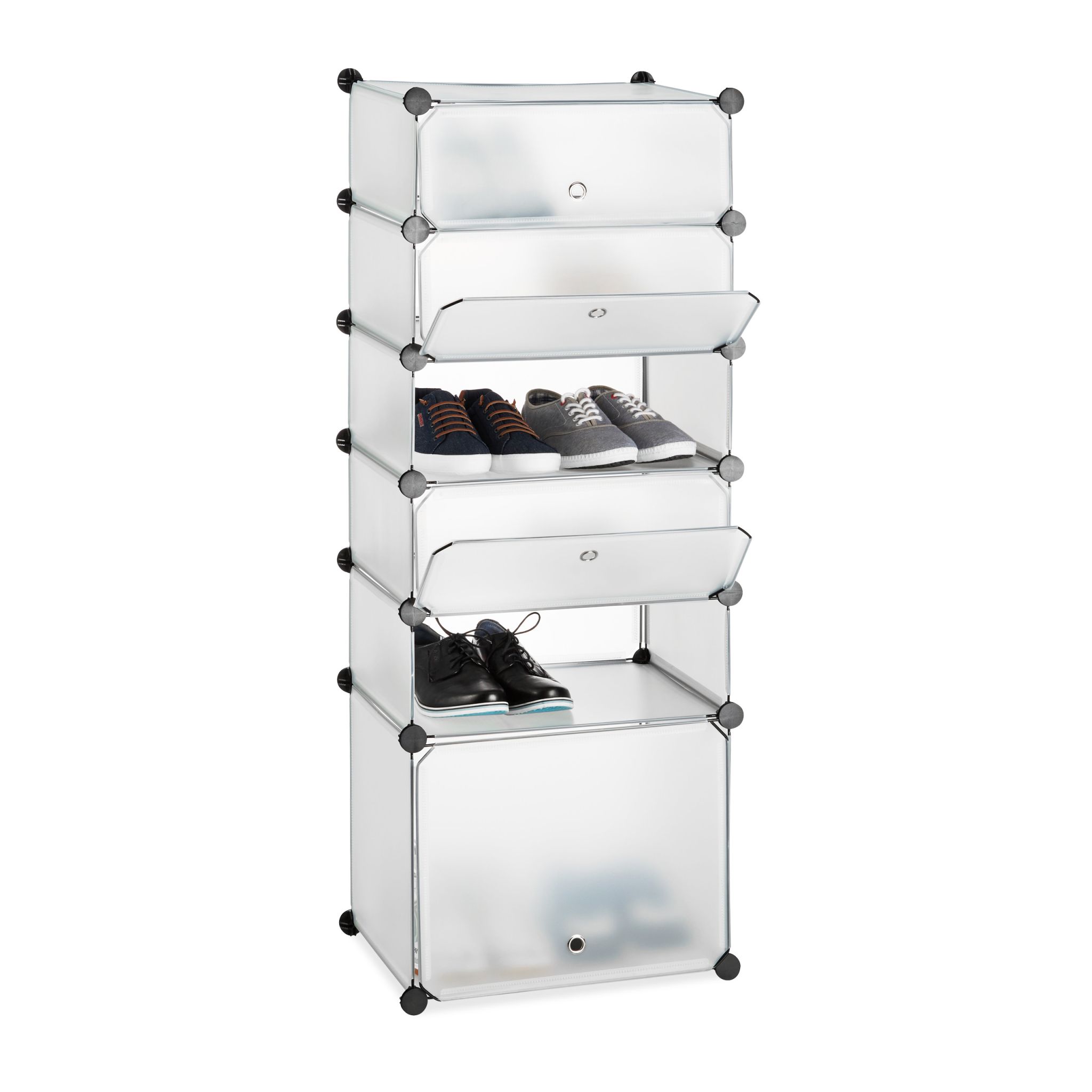 Schuhregal Kunststoff 6 Fächer Schwarz-Silber-Transparent