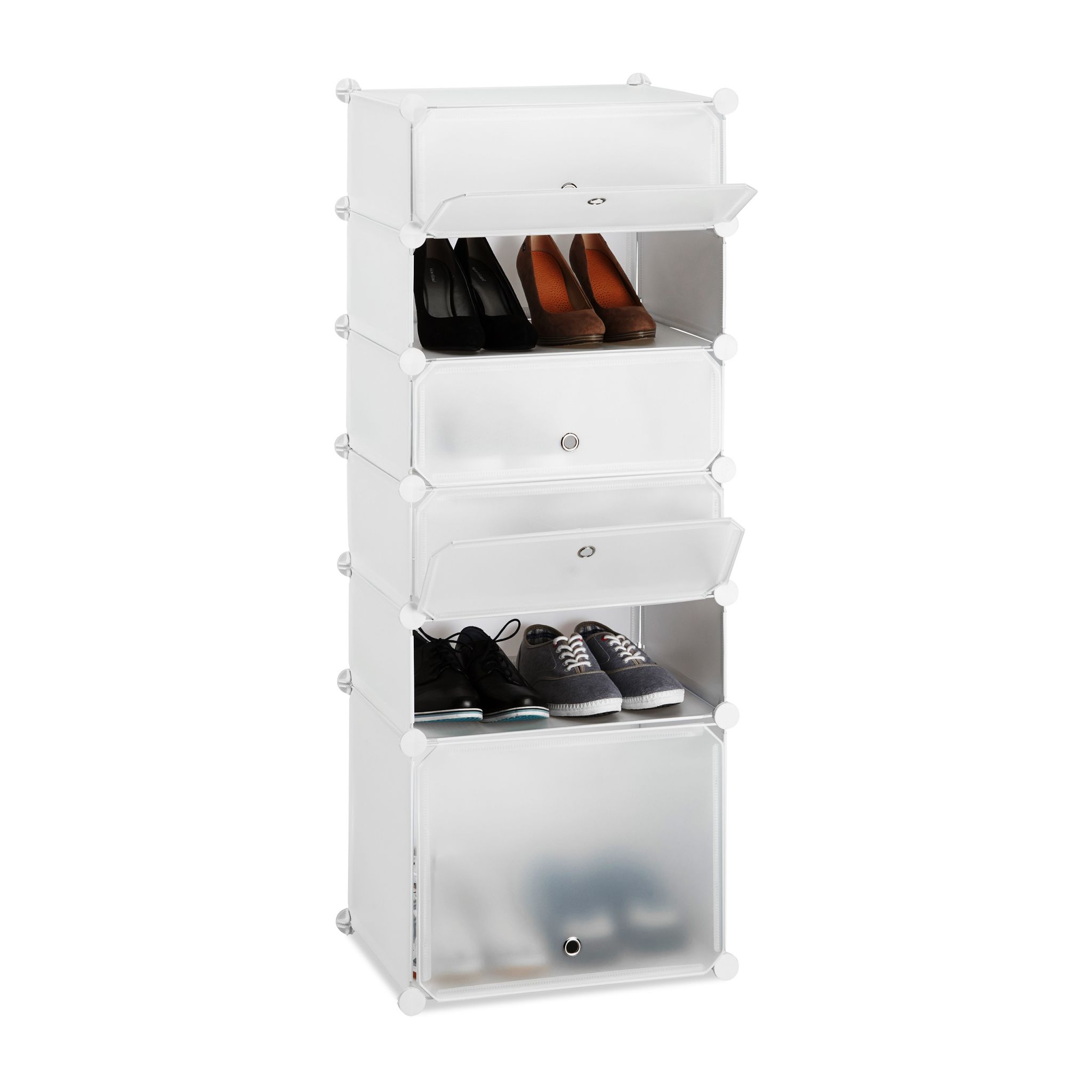 Schuhregal Kunststoff 6 Fächer Weiss-Silber-Transparent