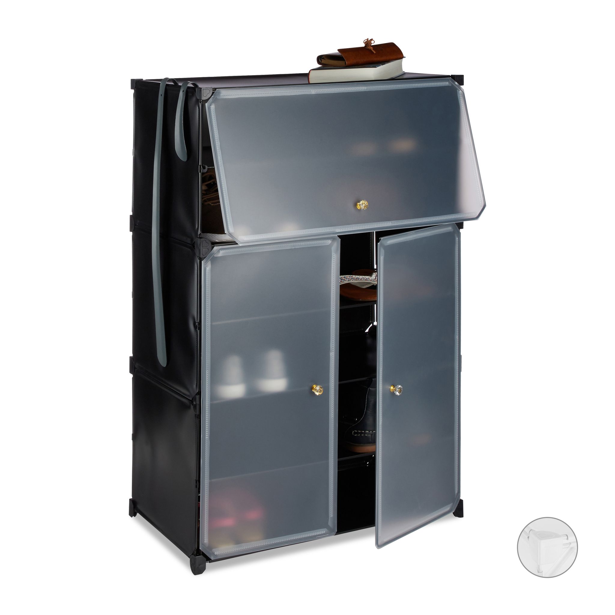 Schuhschrank Kunststoff Gold-Schwarz-Transparent