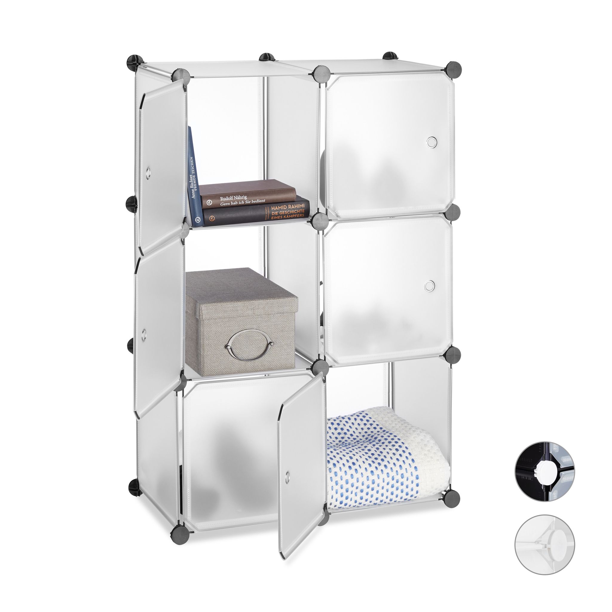 Regalsystem mit 6 Türen Schwarz-Silber-Transparent