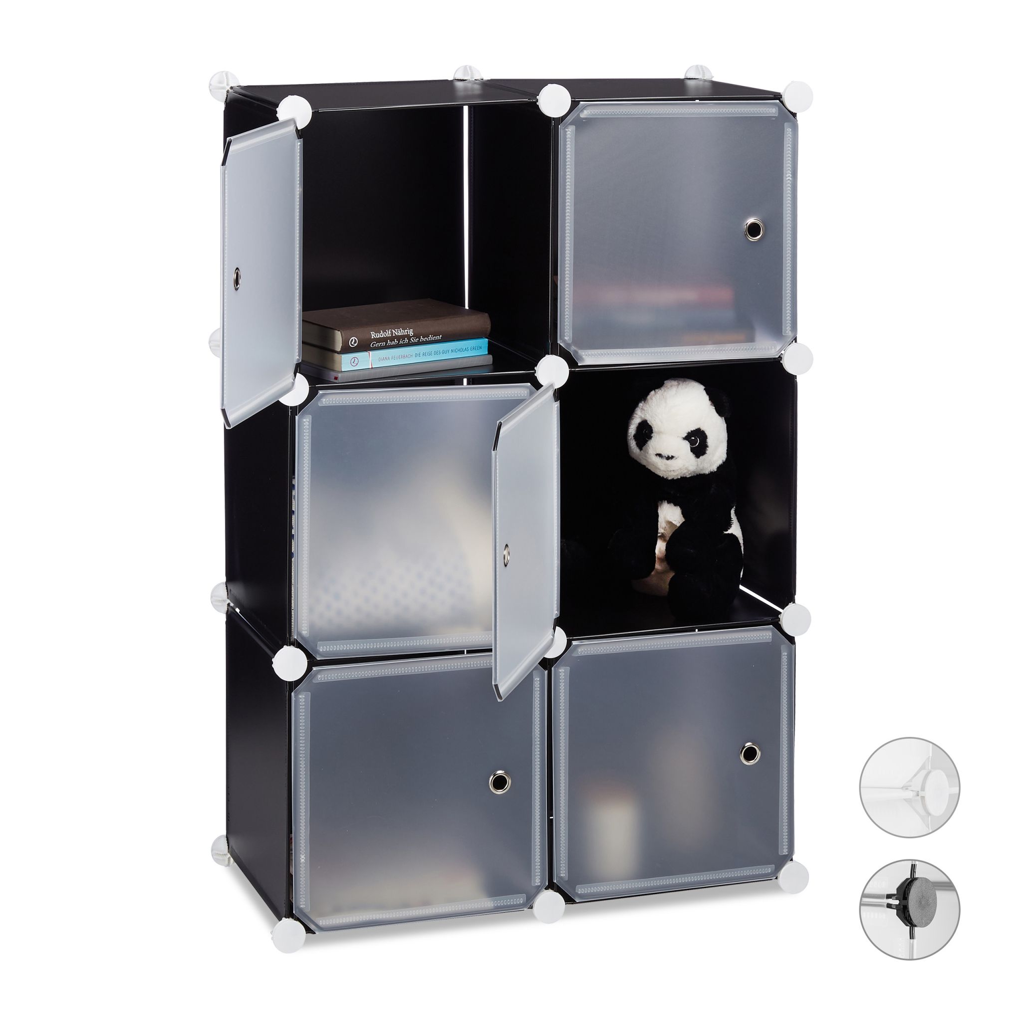 Regalsystem mit 6 Türen Weiss-Schwarz-Transparent