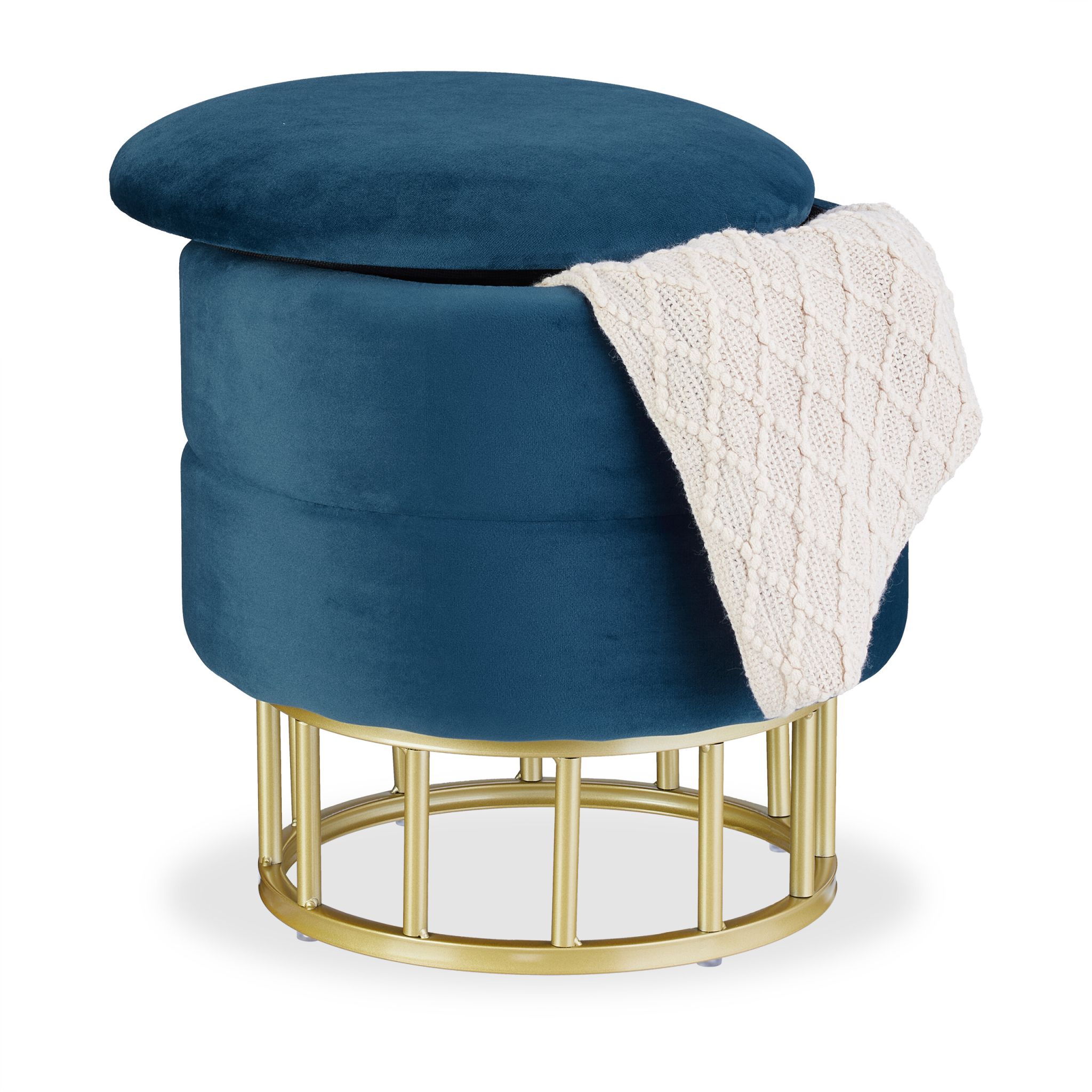 Samthocker mit Stauraum Dunkelblau-Gold