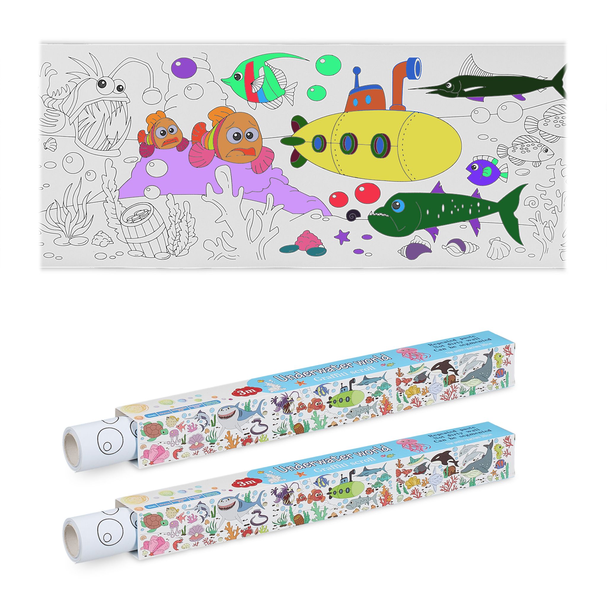 Ausmaltischdecken für Kinder 2er-Set 3 m Weiss-Hellblau-Schwarz