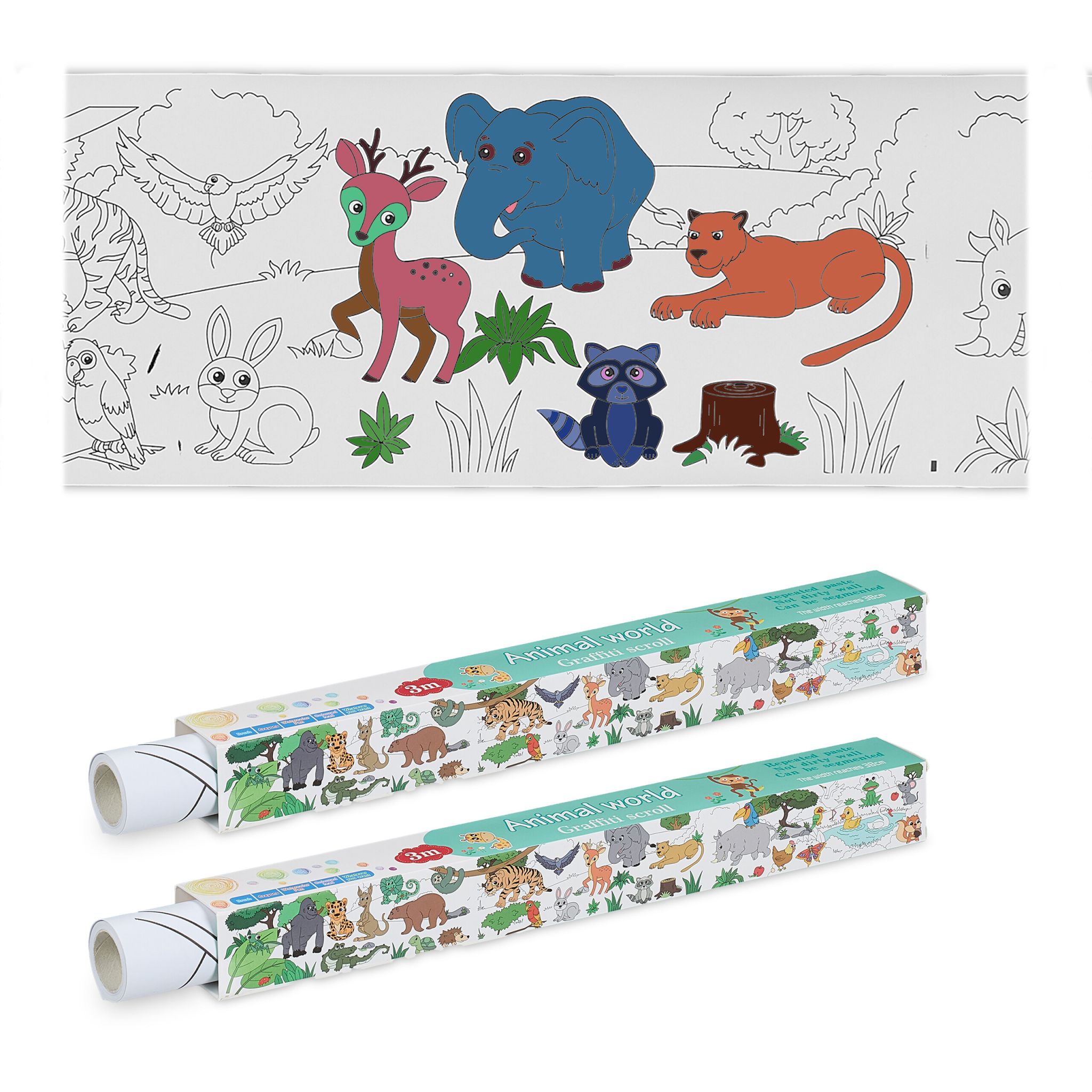 Ausmaltischdecken für Kinder 2er-Set 3 m Weiss-Schwarz-Türkis