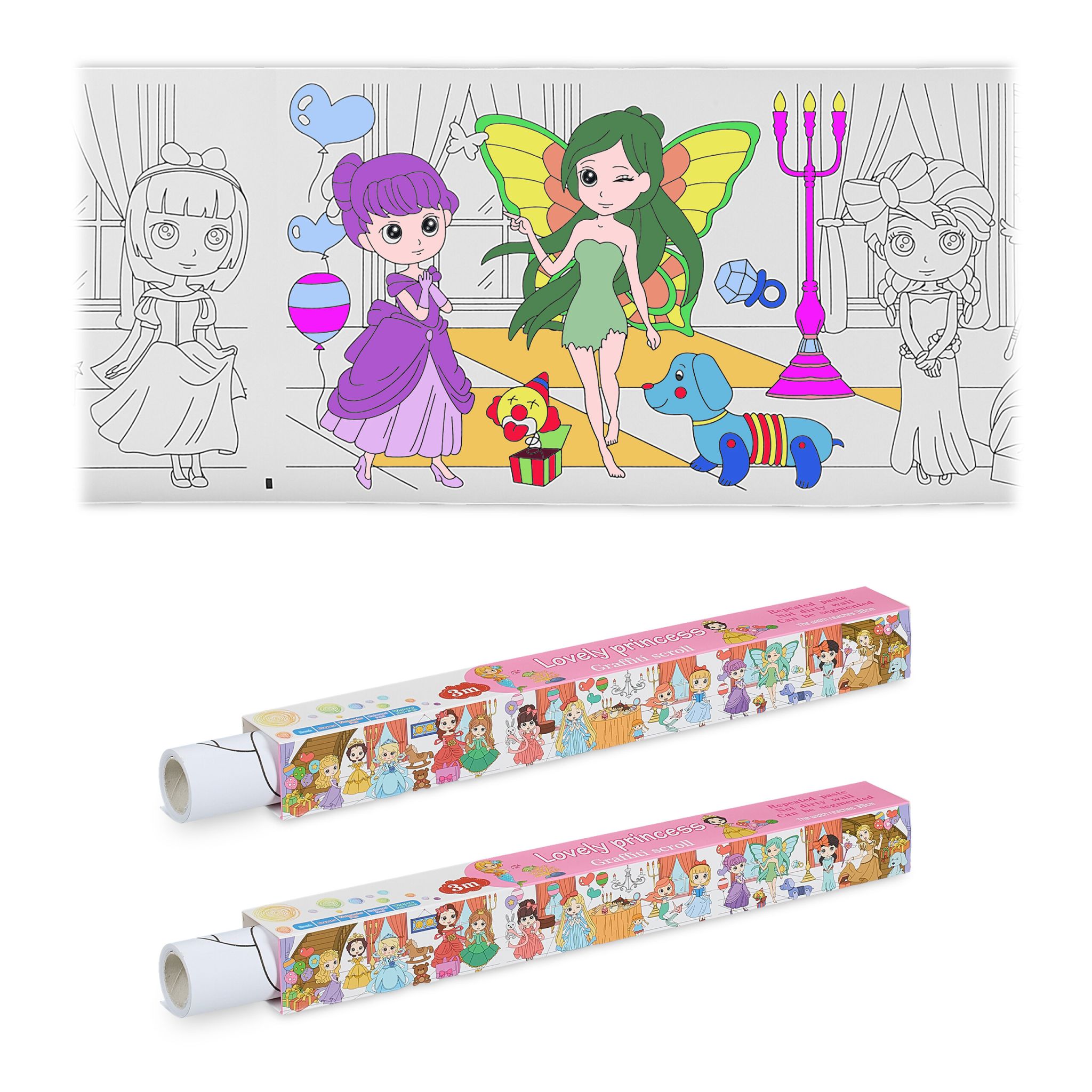 Ausmaltischdecken für Kinder 2er-Set 3 m Weiss-Rosa-Schwarz