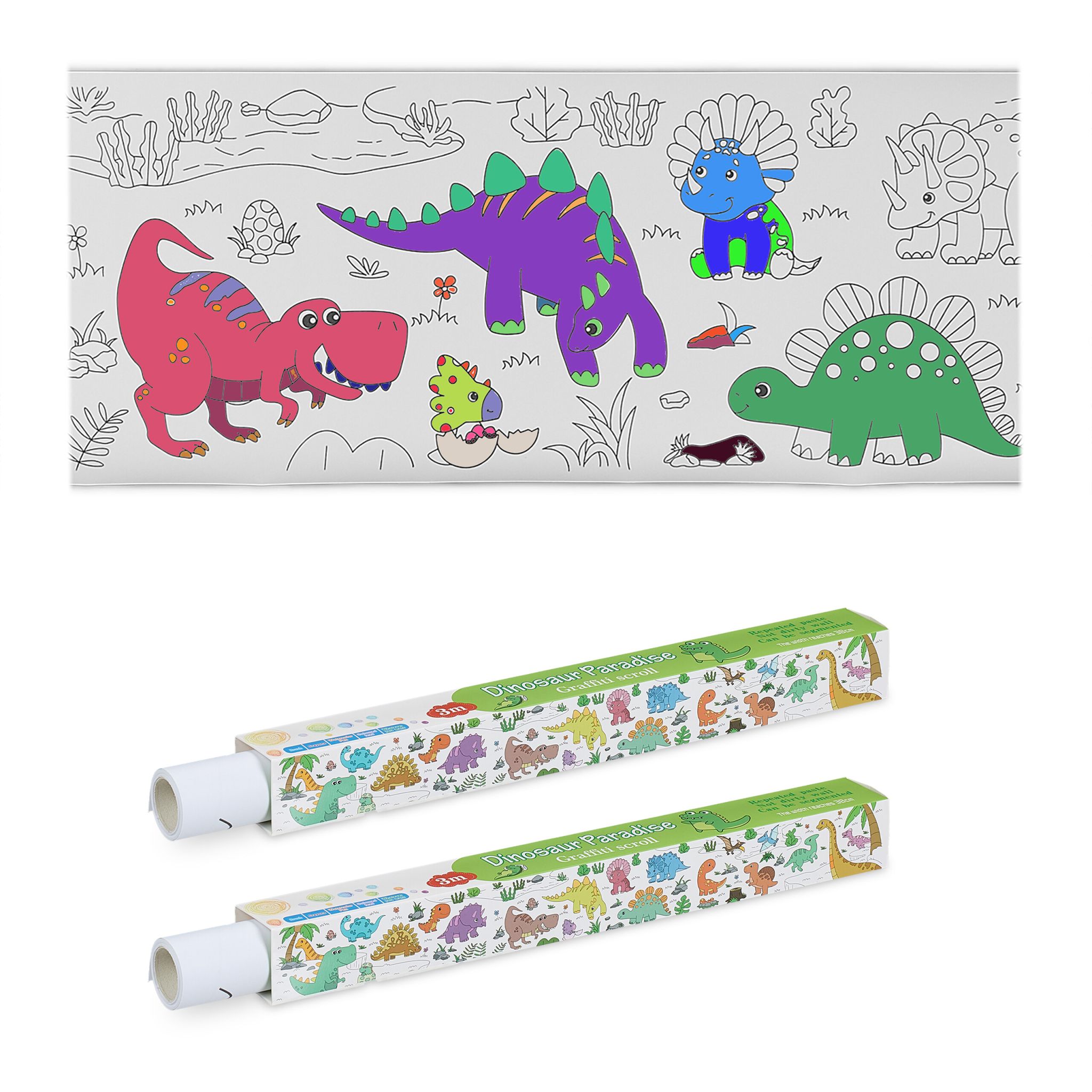 Ausmaltischdecken für Kinder 2er-Set 3 m Weiss-Grün-Schwarz