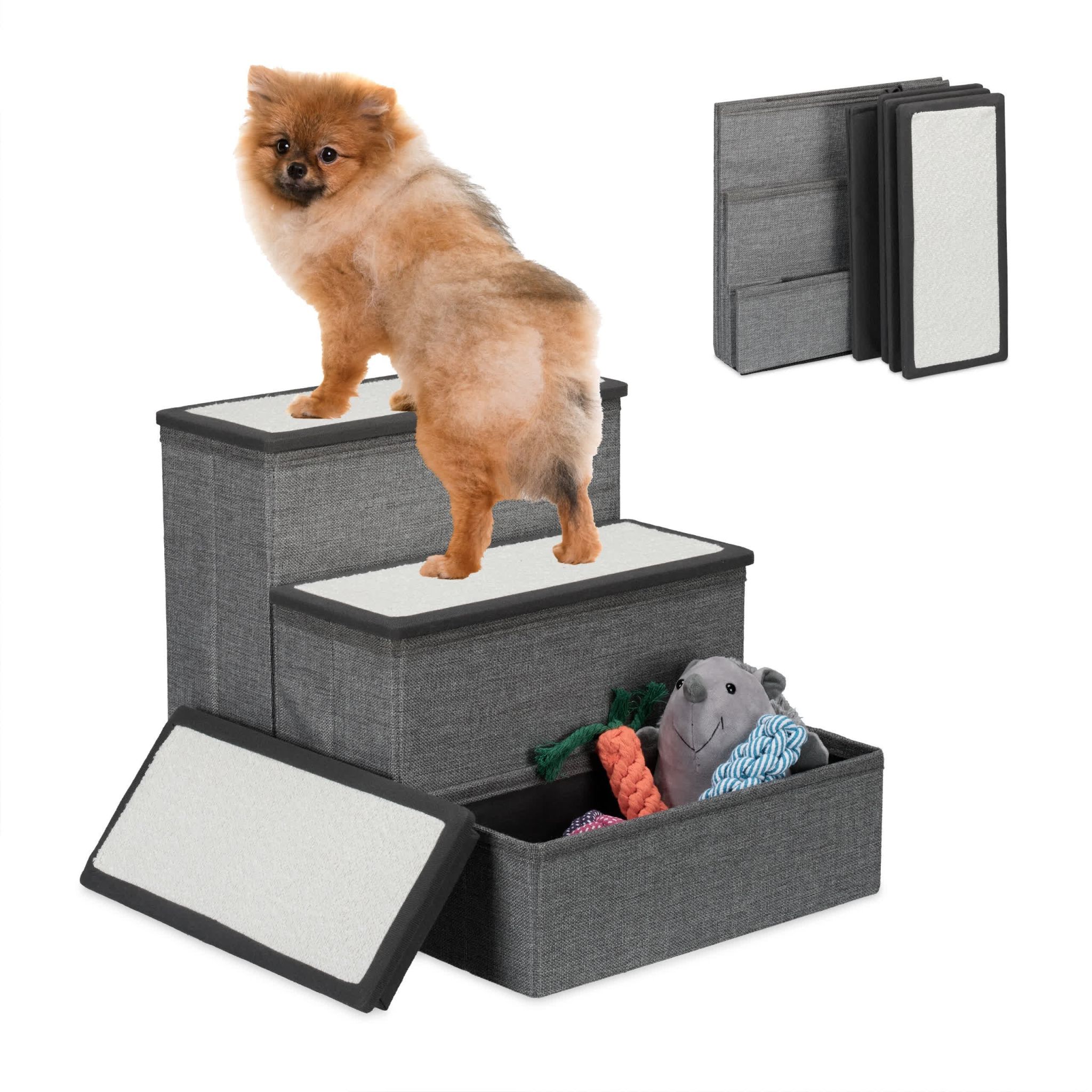 Faltbare Hundetreppe 3 Stufen Weiss-Grau