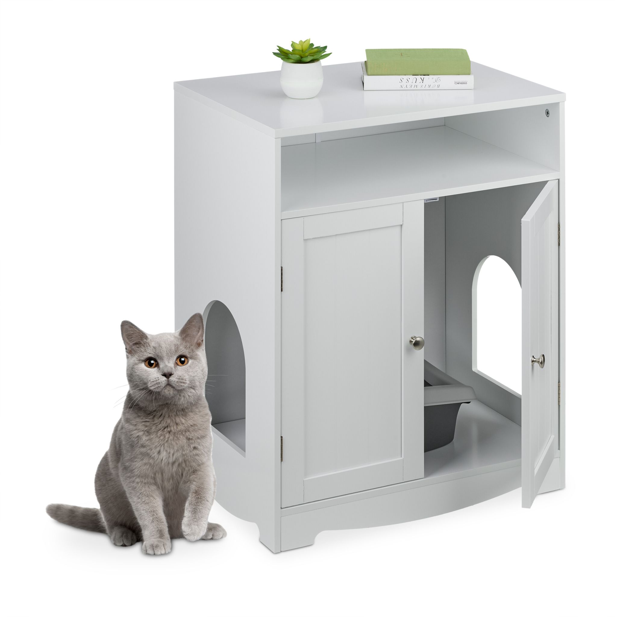 Weisser Katzenschrank für Katzenklo Weiss-Silber