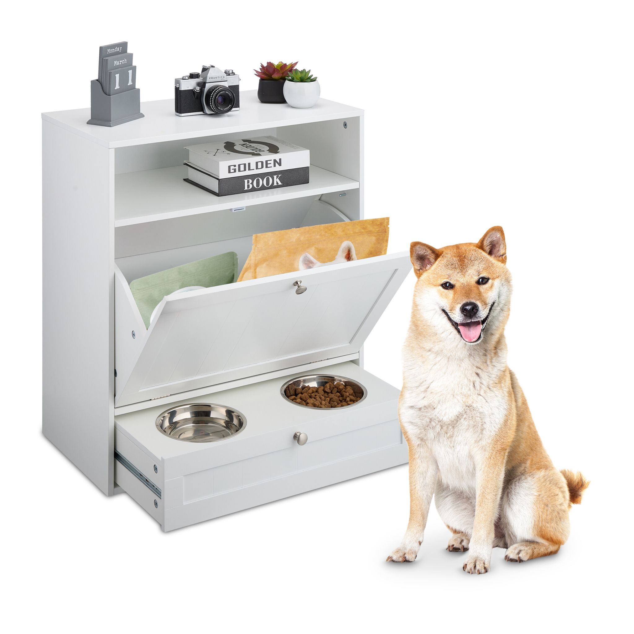 Futterschrank Hunde Weiss-Silber