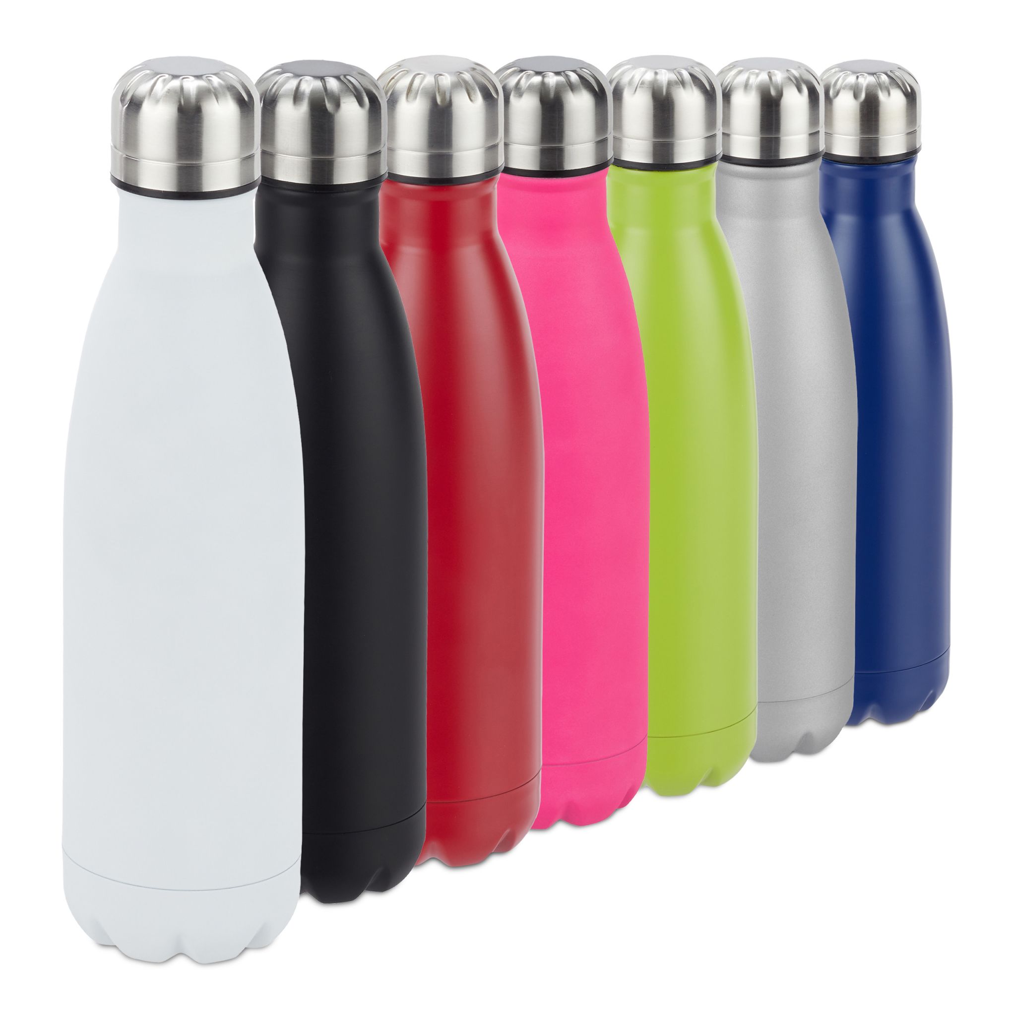 Trinkflasche Edelstahl Weiss-Schwarz-Silber
