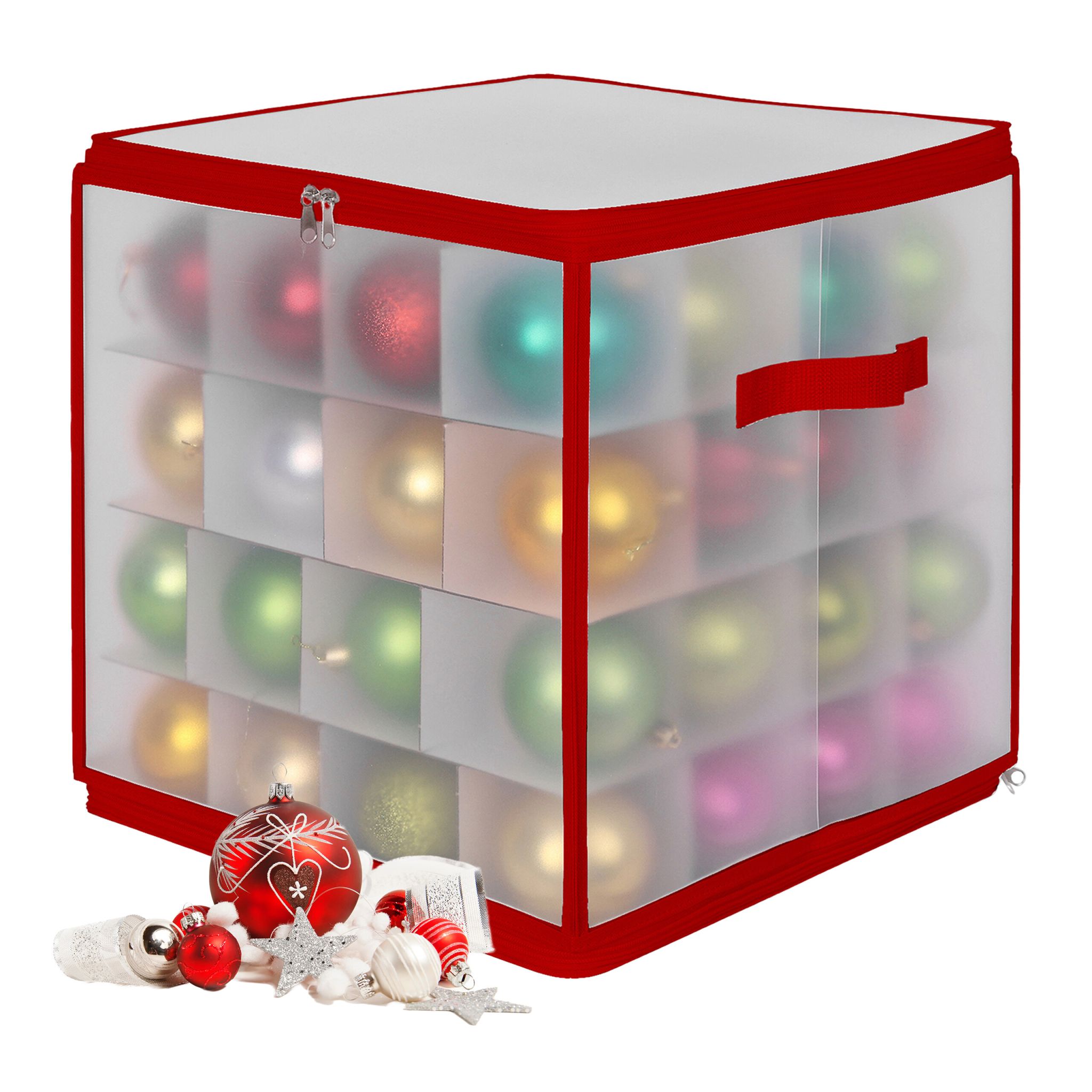Weihnachtskugel Aufbewahrungsbox Rot-Transparent Grösse 2
