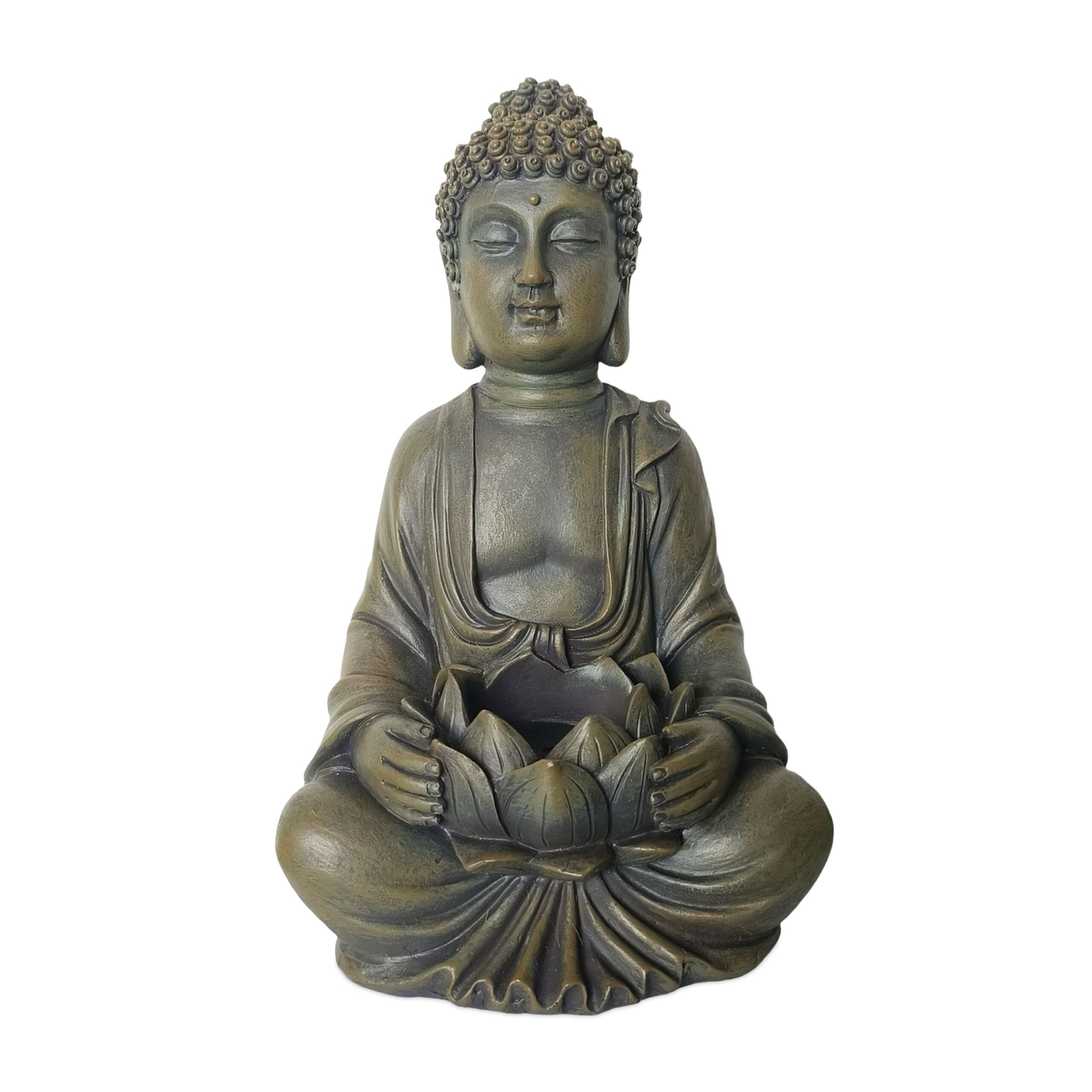 Buddha Figur 30cm mit Lotusblume Kupfer