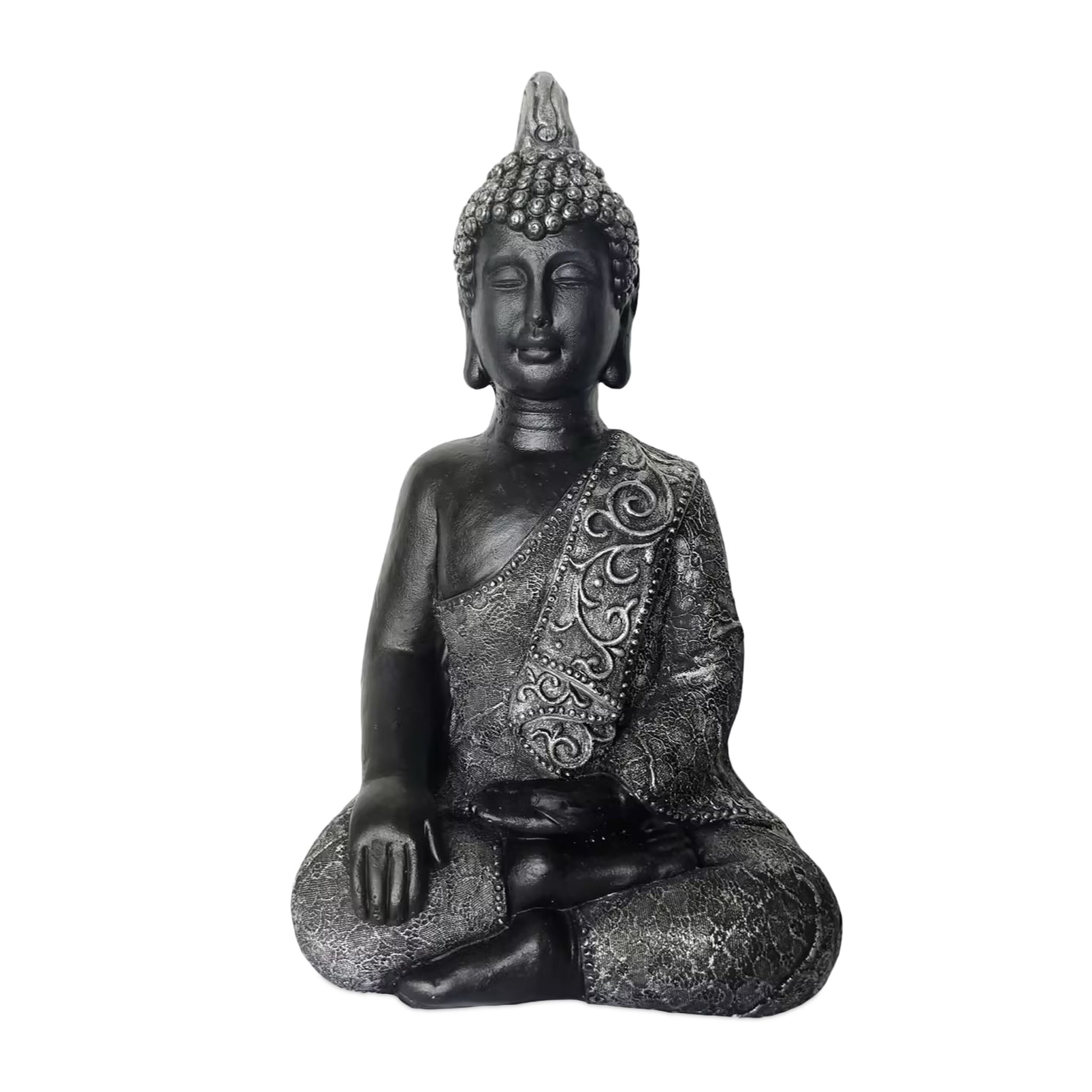 Buddha Figur 45cm Schwarz-Silber