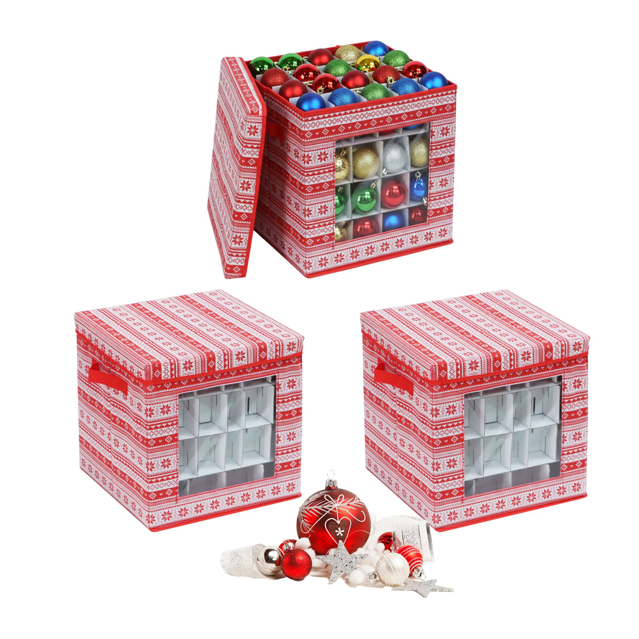 Weihnachtskugel Aufbewahrungsbox 3er-Set Weiss-Rot