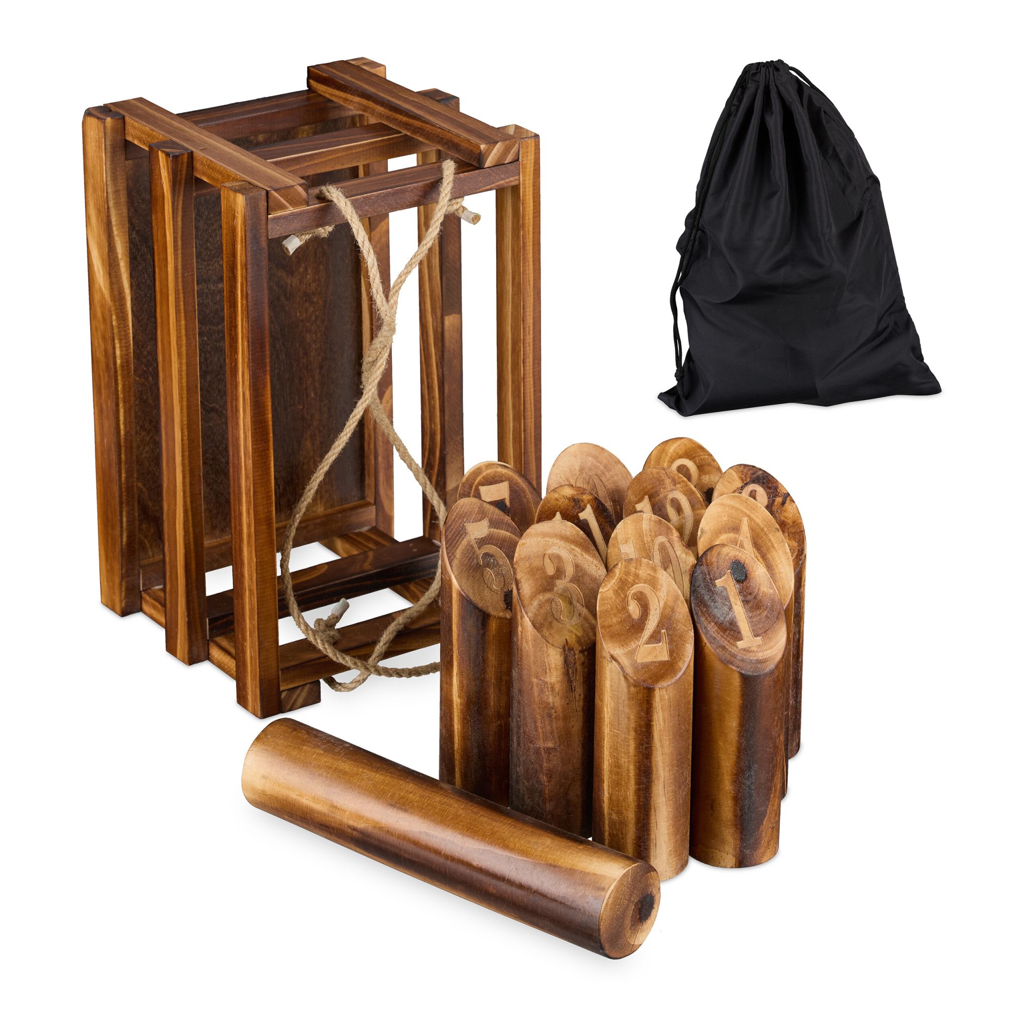 Kubb Wikingerspiel mit Holzbox Braun-Schwarz