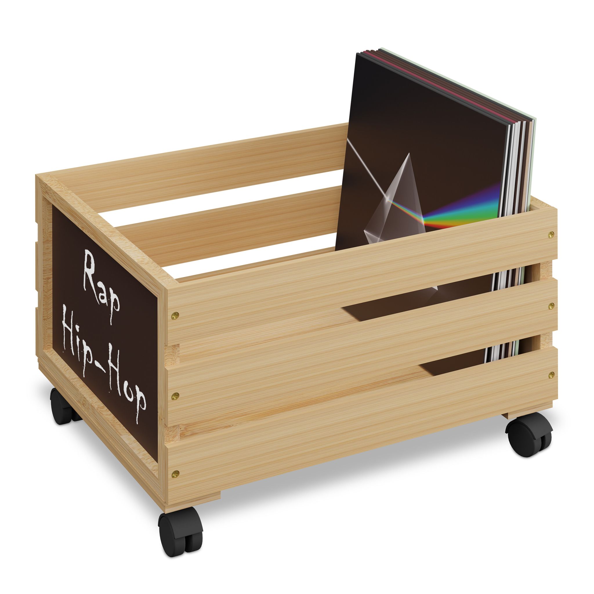 Schallplatten Kiste Bambus Hellbraun-Schwarz