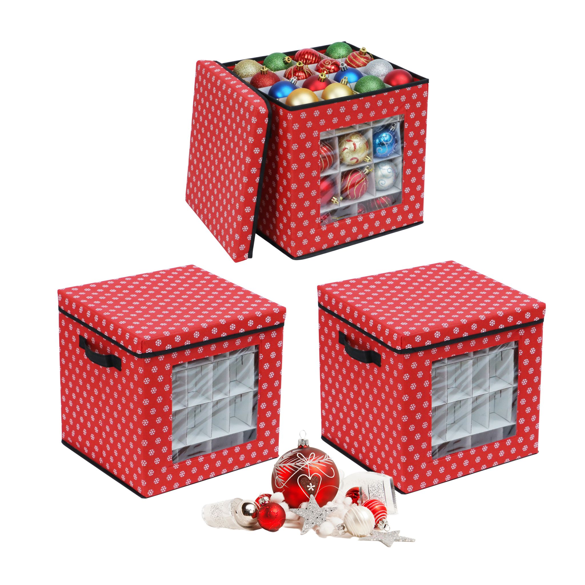 Weihnachtskugel Aufbewahrungsbox 3er-Set Weiss-Rot-Schwarz