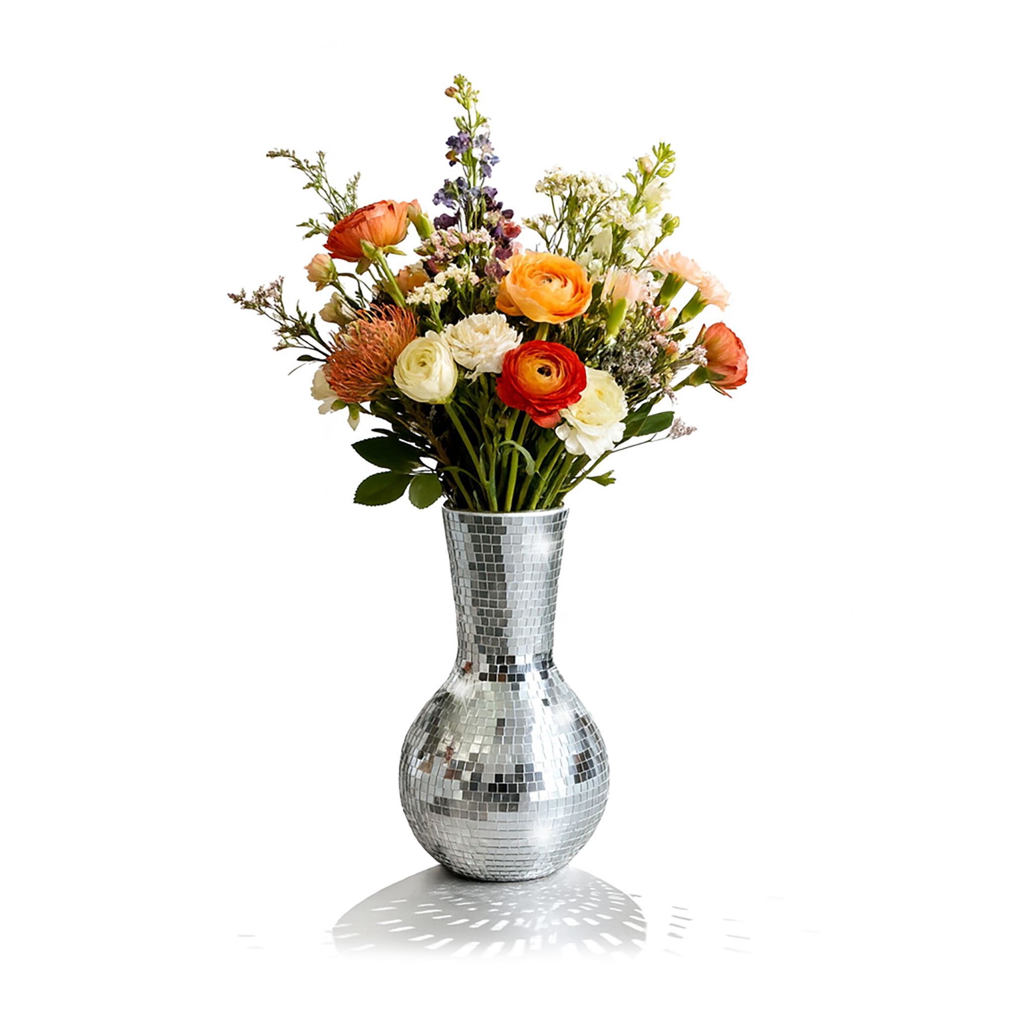 Disco Vase mit Spiegelglas 28cm Silber