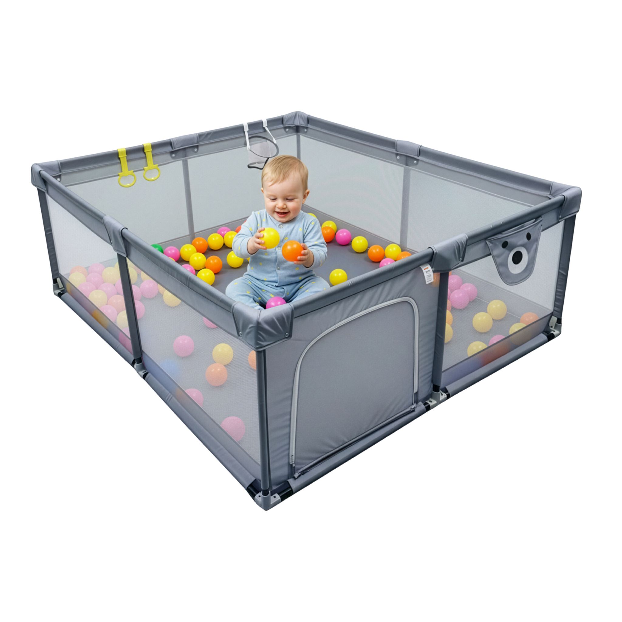 Laufstall Baby mit 50 Bällen 180x200 cm Grau