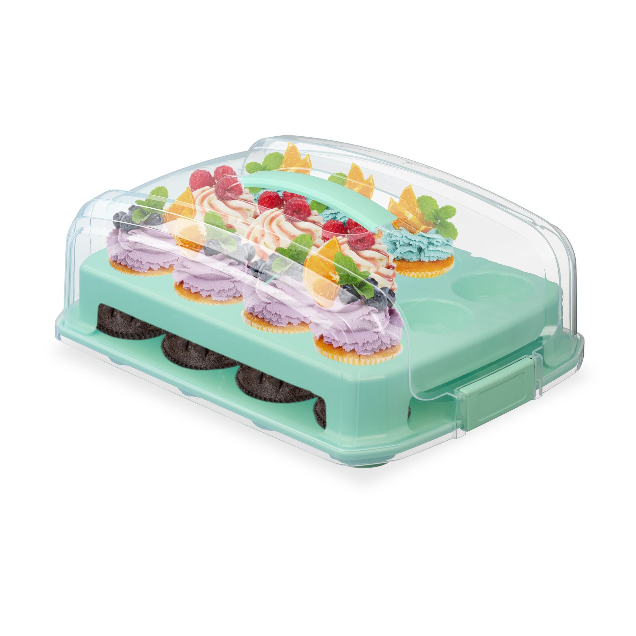 Muffin Transportbox für 24 Stück Transparent-Türkis