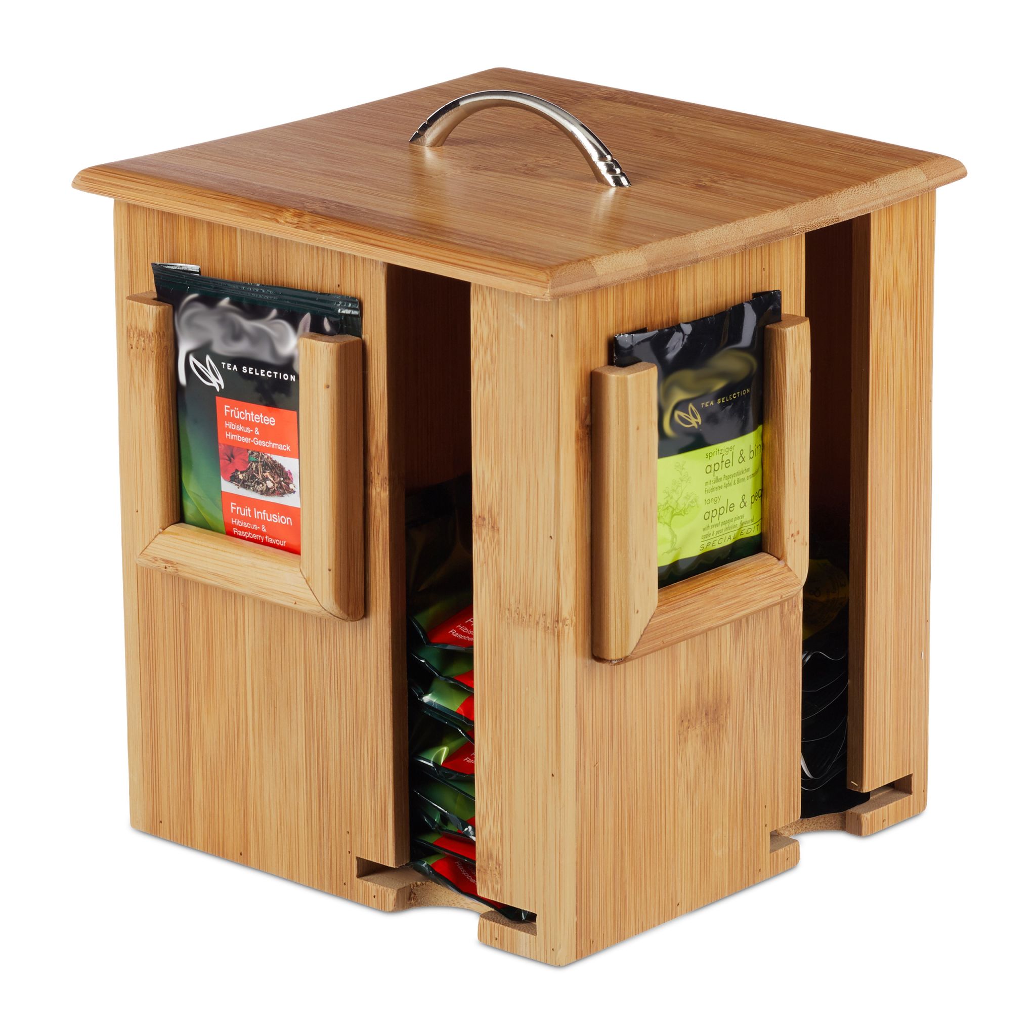 Teebox drehbar Bambus Hellbraun-Silber