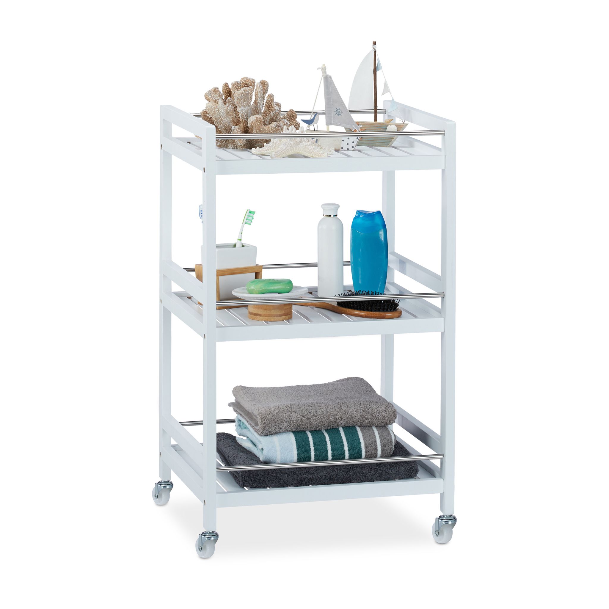 Servierwagen Bambus Weiss-Silber