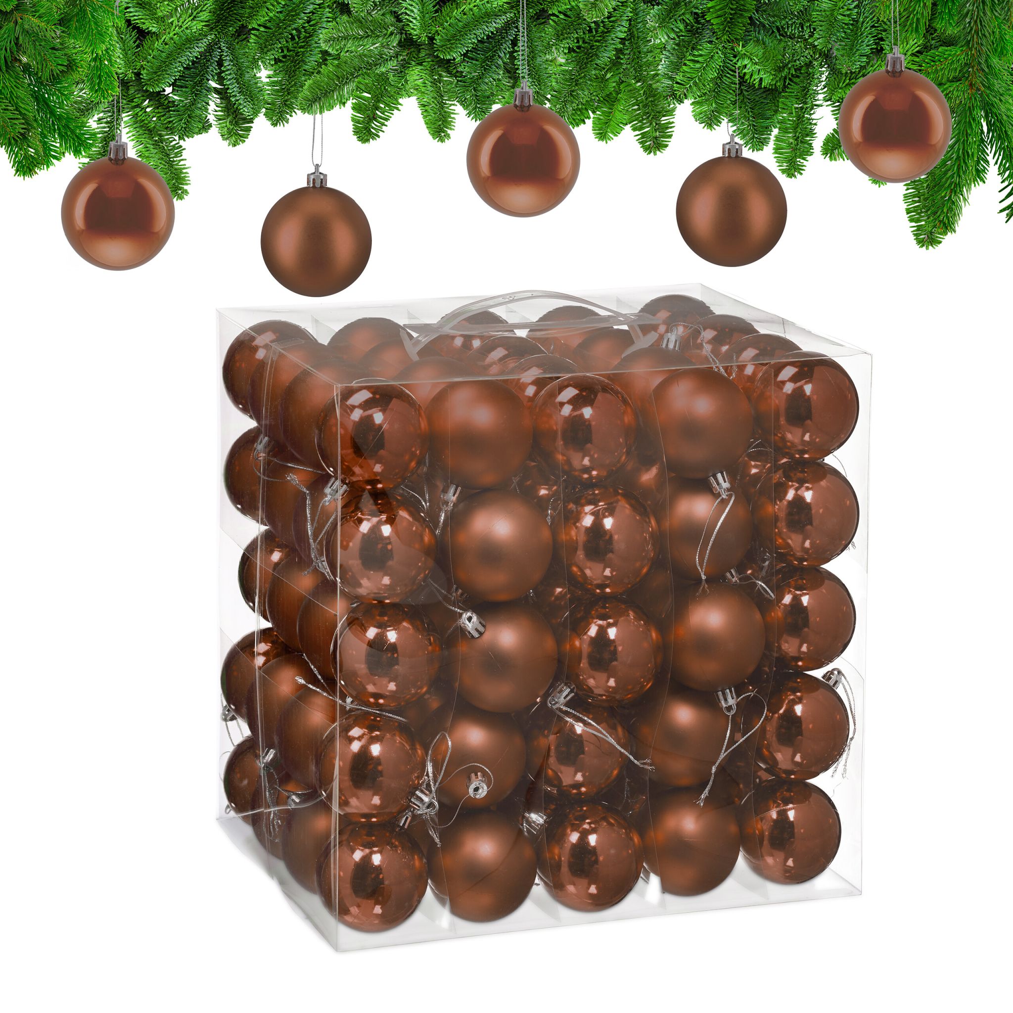 Weihnachtskugeln 100er-Set Matt-Glänzend Braun-Silber