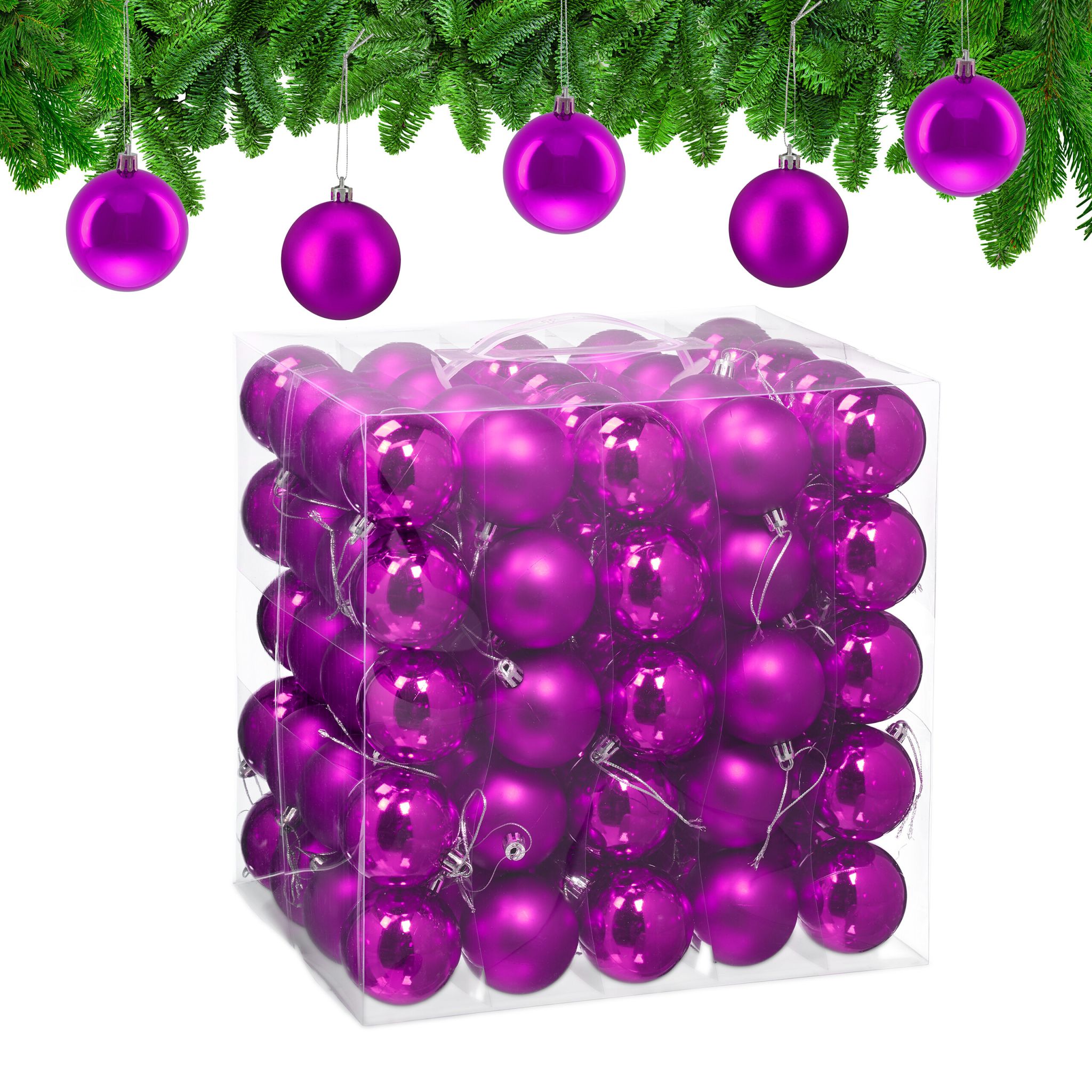 Weihnachtskugeln 100er-Set Matt-Glänzend Pink-Silber