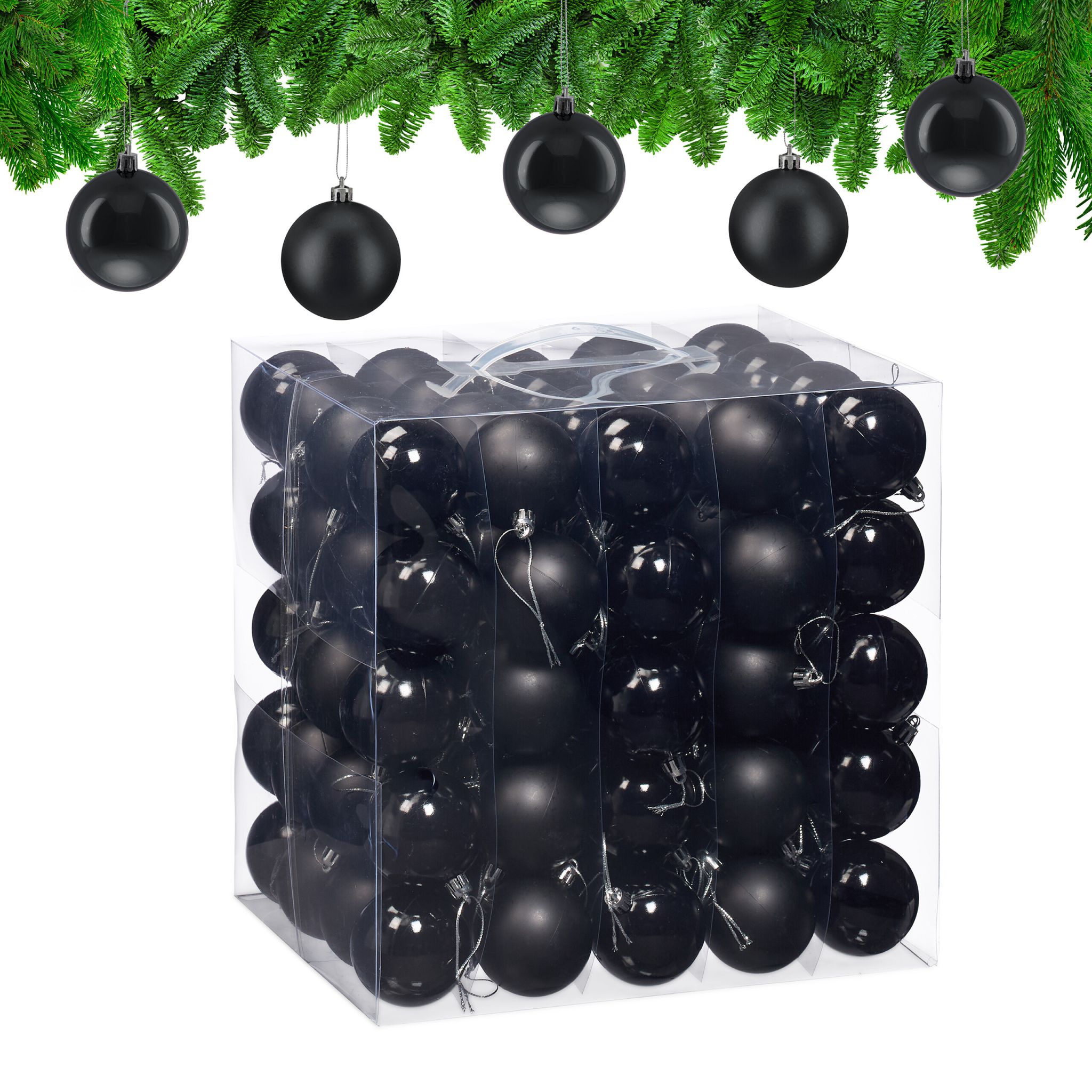 Weihnachtskugeln 100er-Set Matt-Glänzend Schwarz-Silber