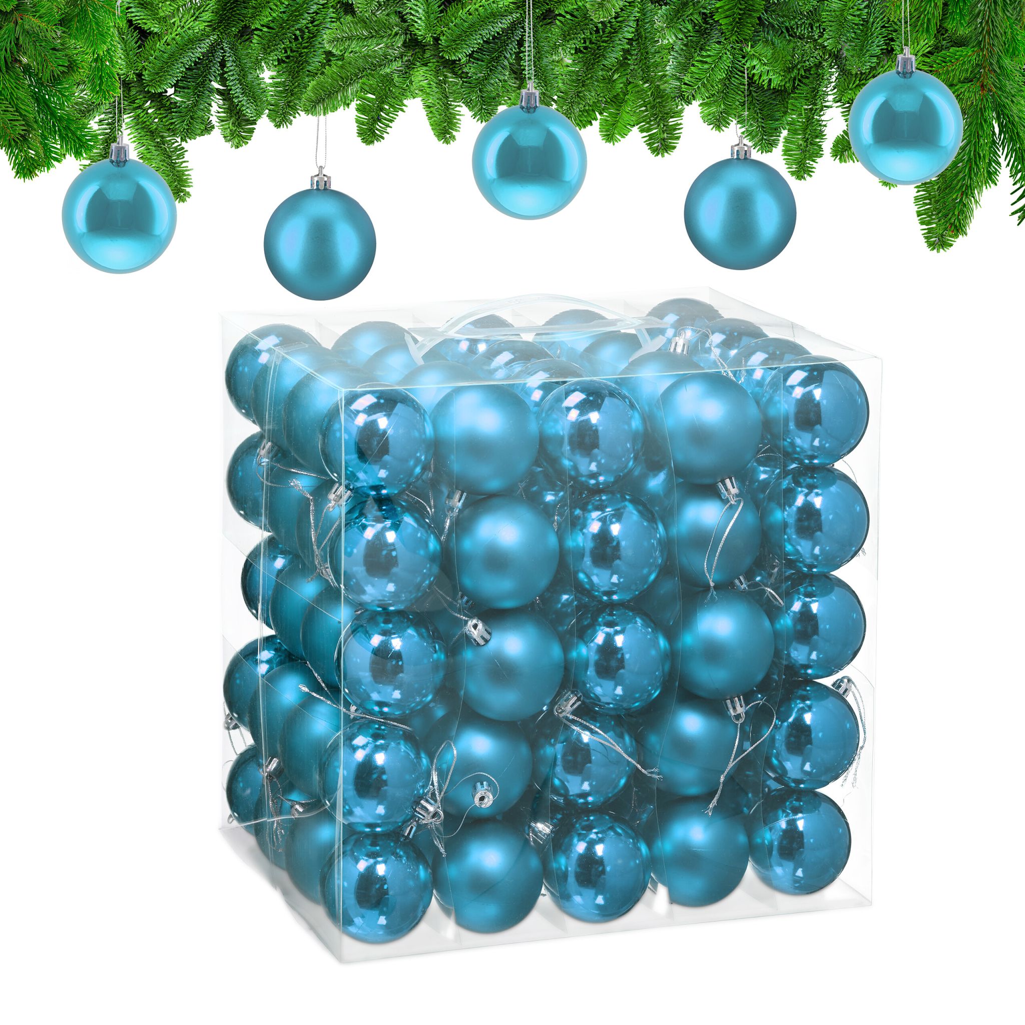 Weihnachtskugeln 100er-Set Matt-Glänzend Türkis-Silber