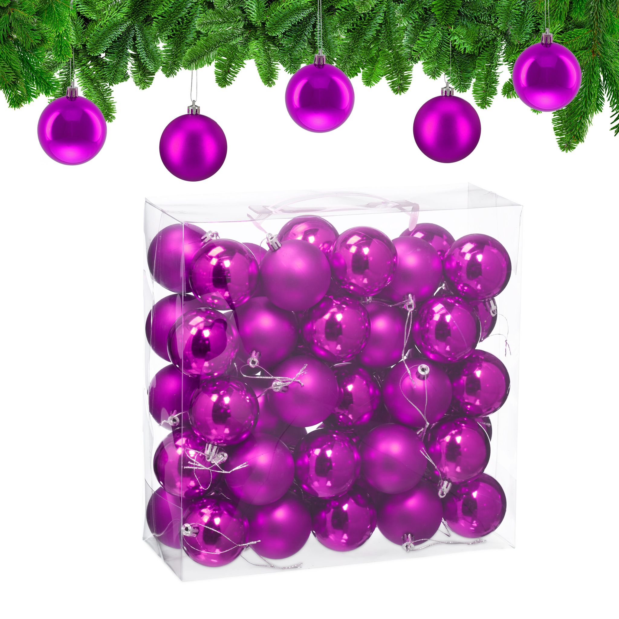 Weihnachtskugeln 50er-Set Matt-Glänzend Pink-Silber