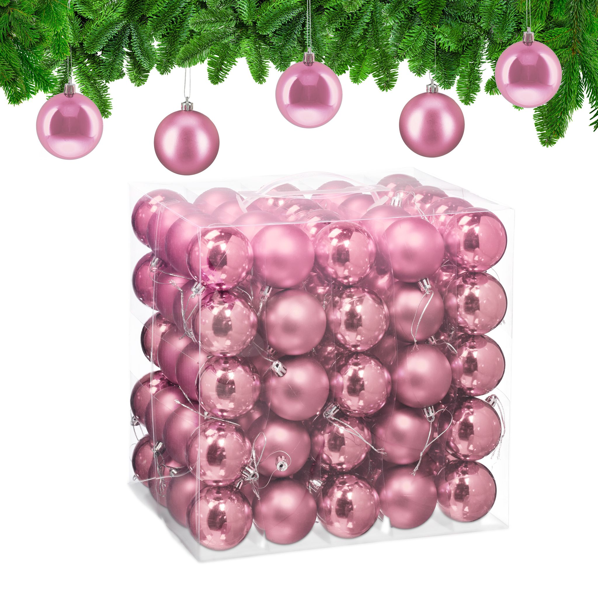 Weihnachtskugeln 100er-Set Matt-Glänzend Rosa-Silber