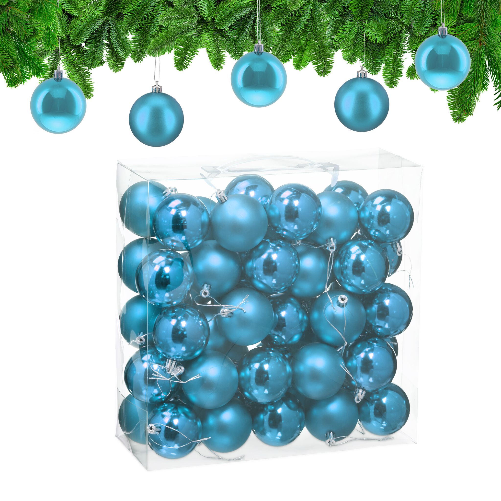 Weihnachtskugeln 50er-Set Matt-Glänzend Türkis-Silber