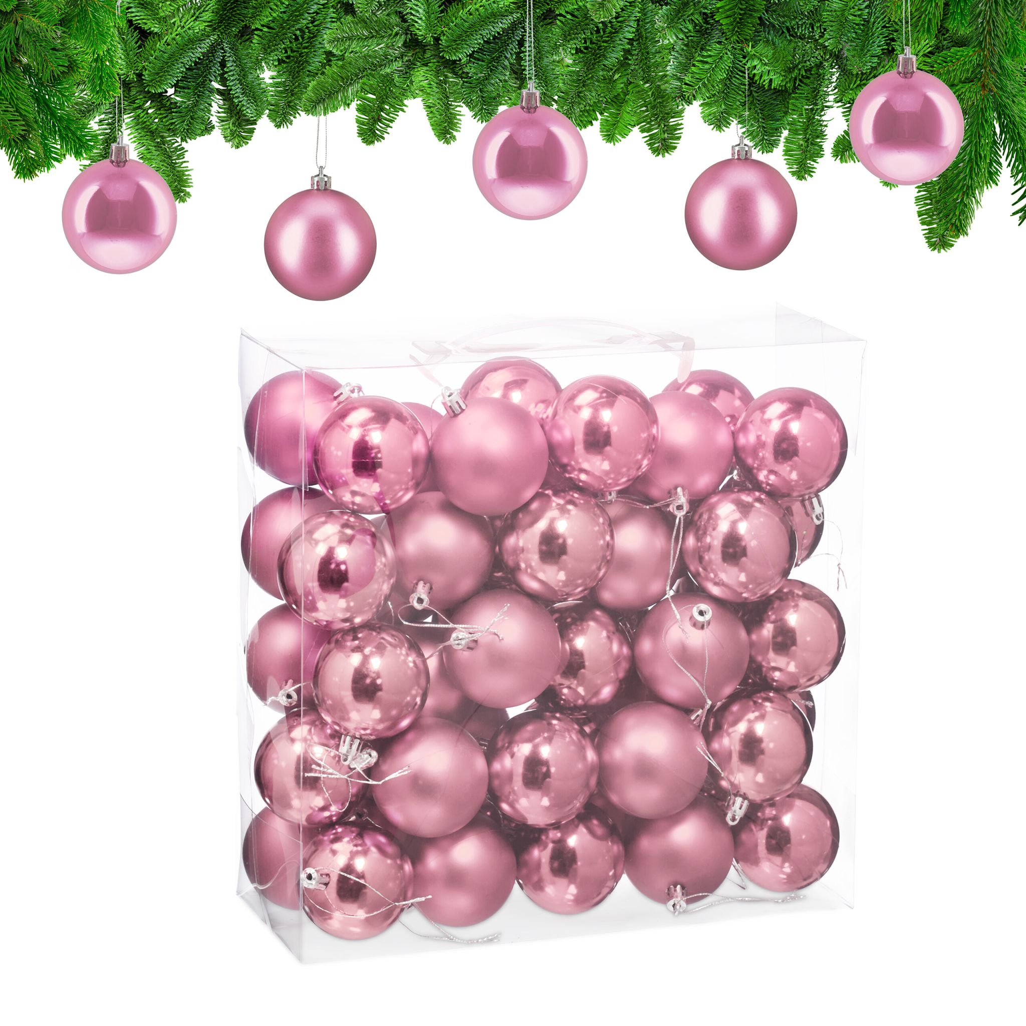 Weihnachtskugeln 50er-Set Matt-Glänzend Rosa-Silber
