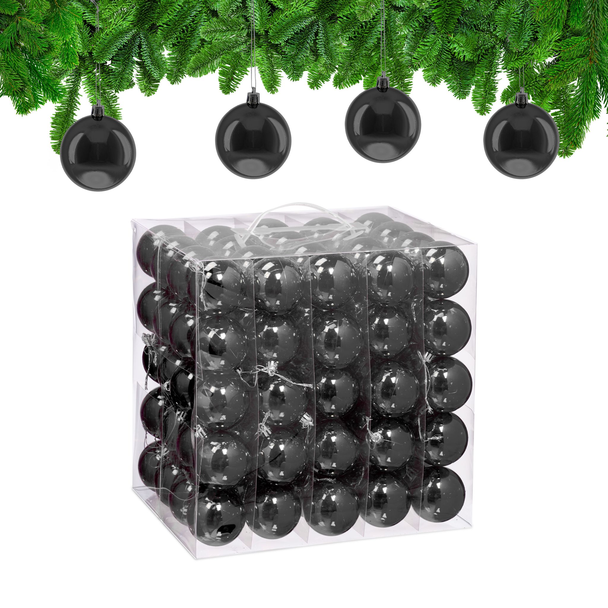 Weihnachtskugeln 100er-Set Glänzend Schwarz-Silber