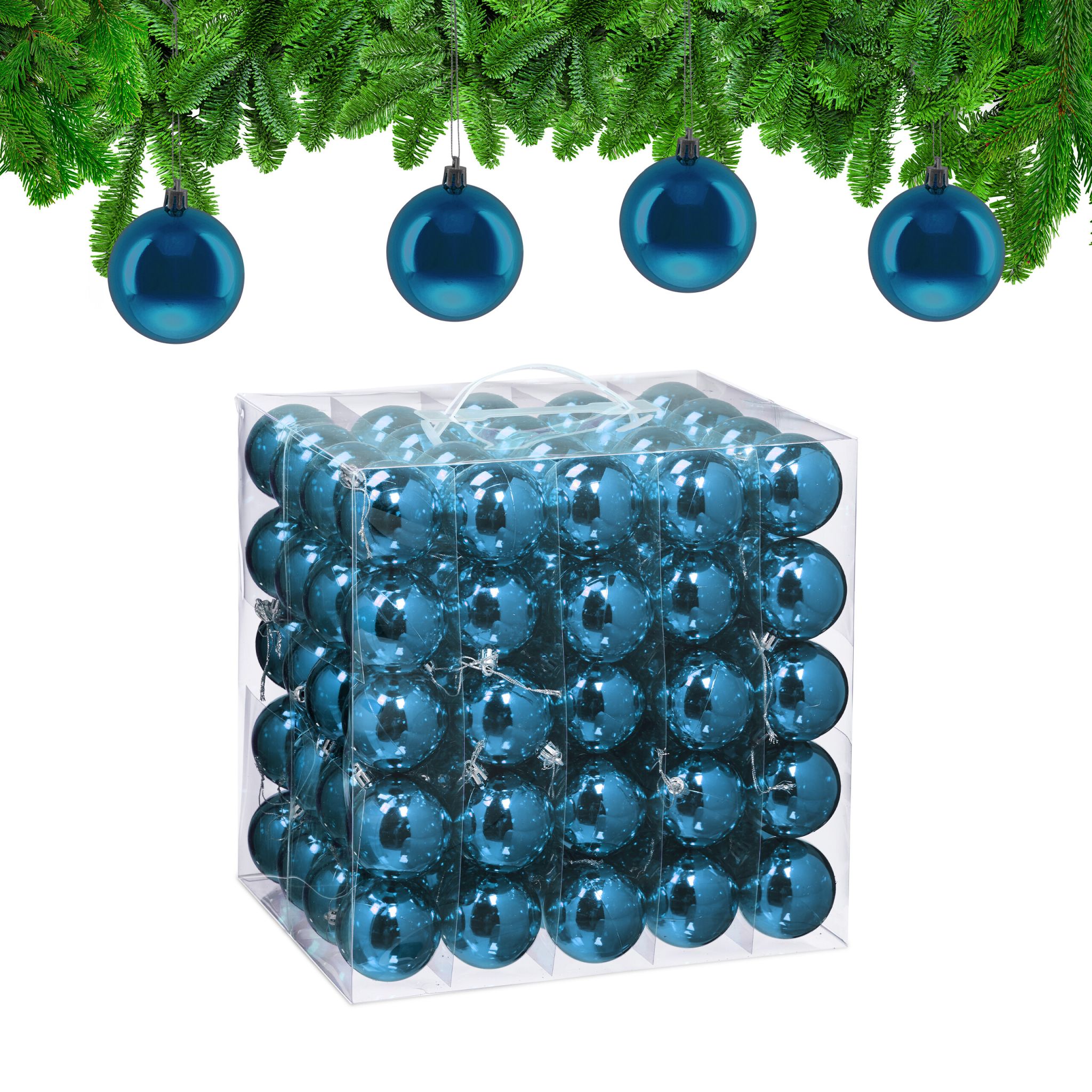Weihnachtskugeln 100er-Set Glänzend Türkis-Silber