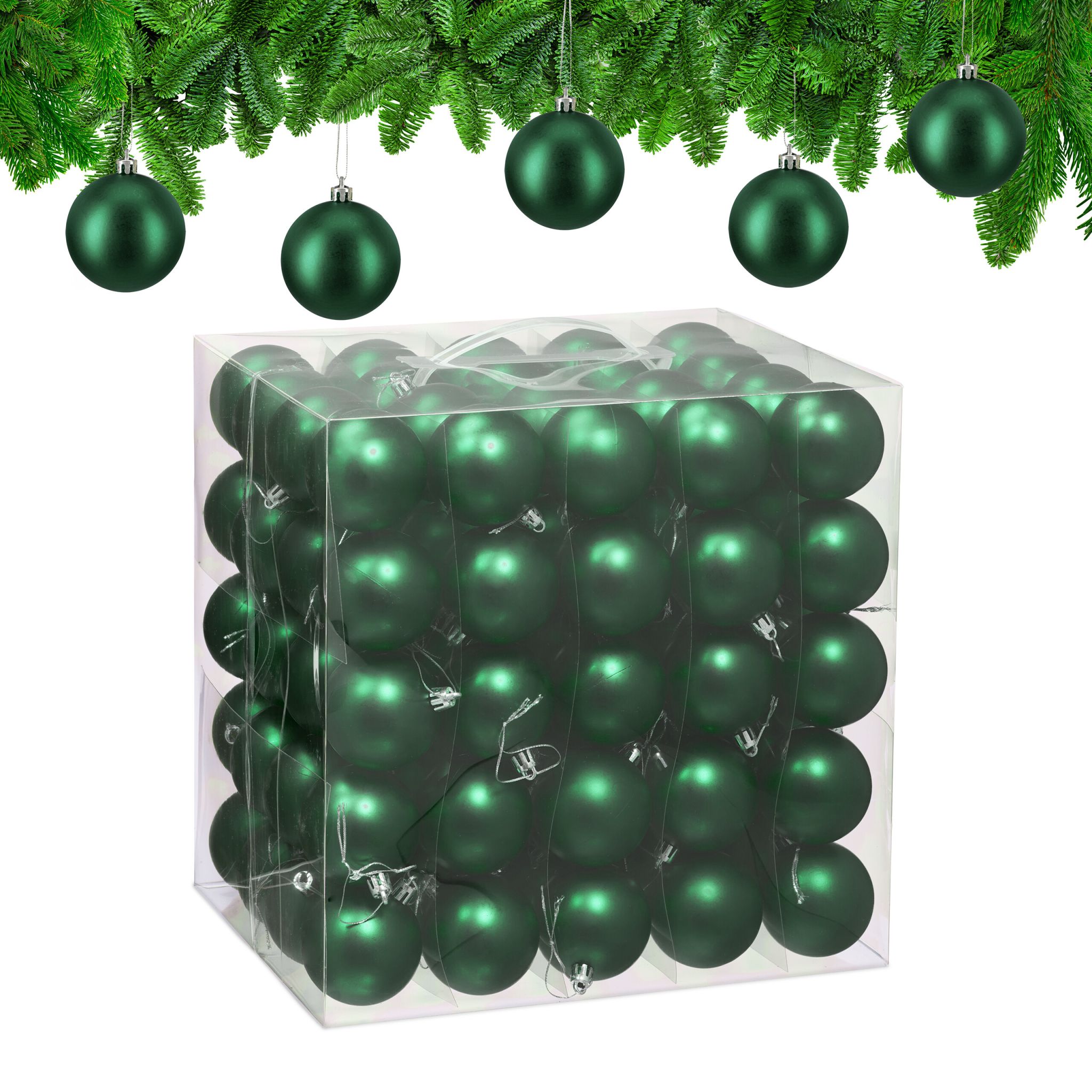 Weihnachtskugeln 100er-Set Matt Dunkelgrün-Silber