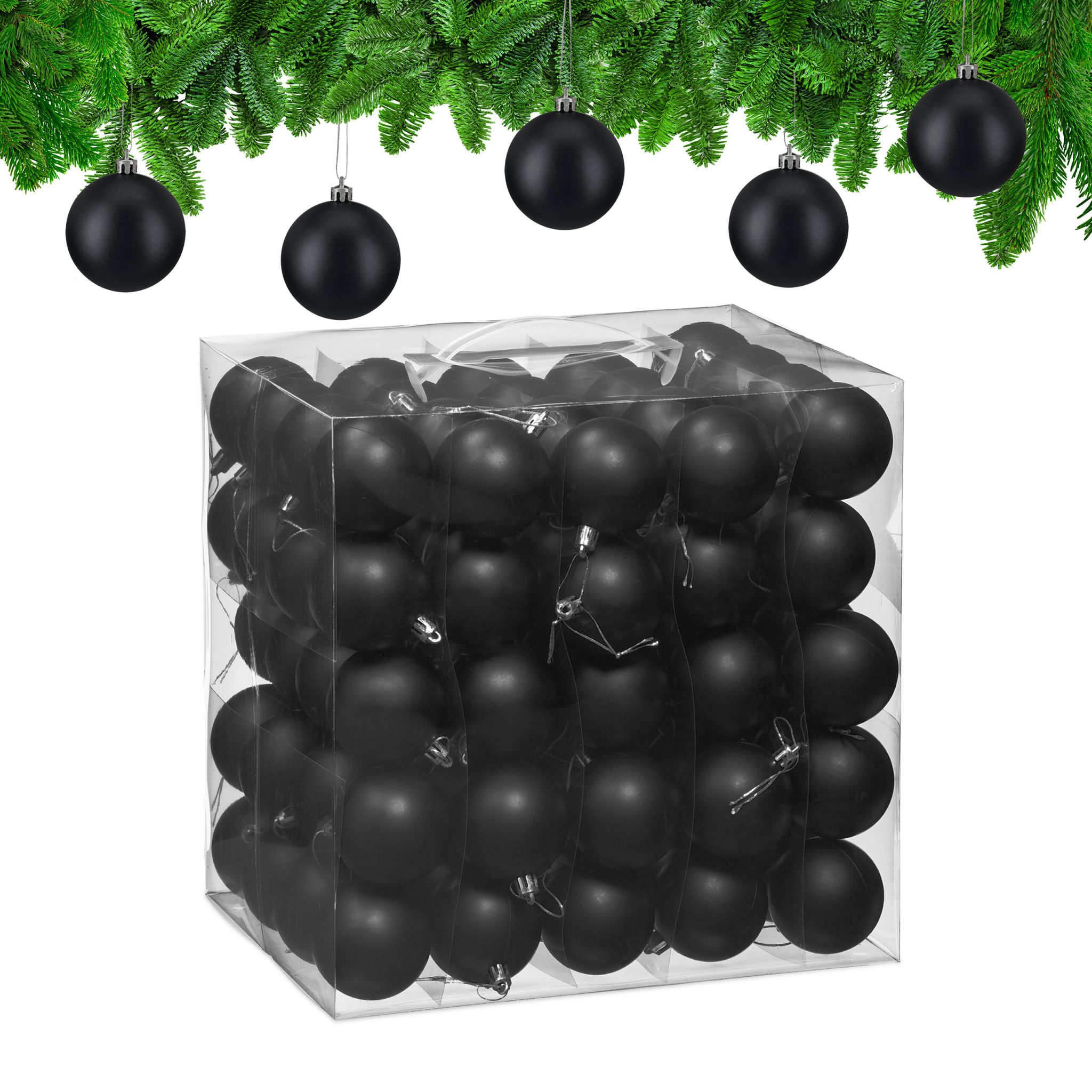 Weihnachtskugeln 100er-Set Matt Schwarz-Silber