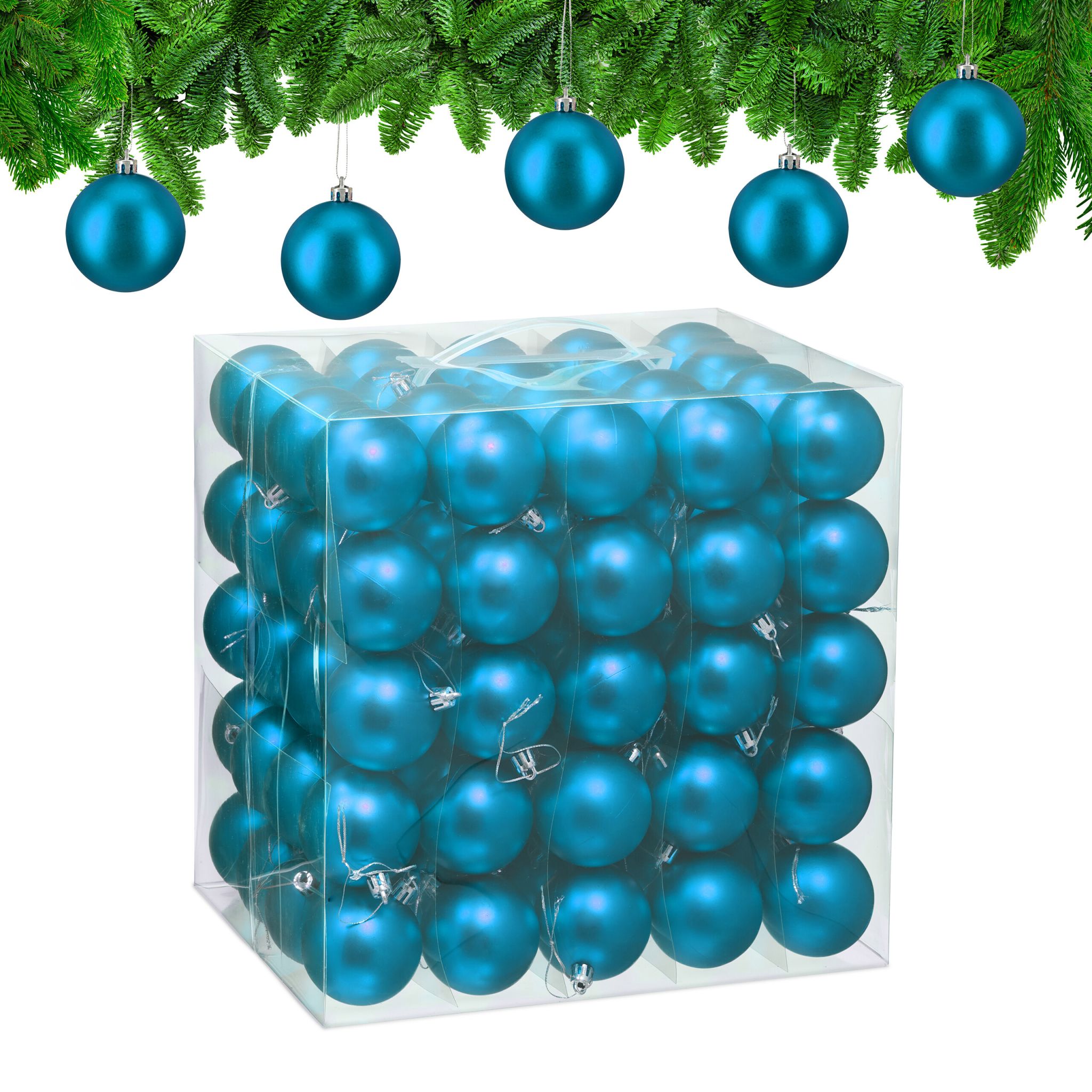 Weihnachtskugeln 100er-Set Matt Türkis-Silber