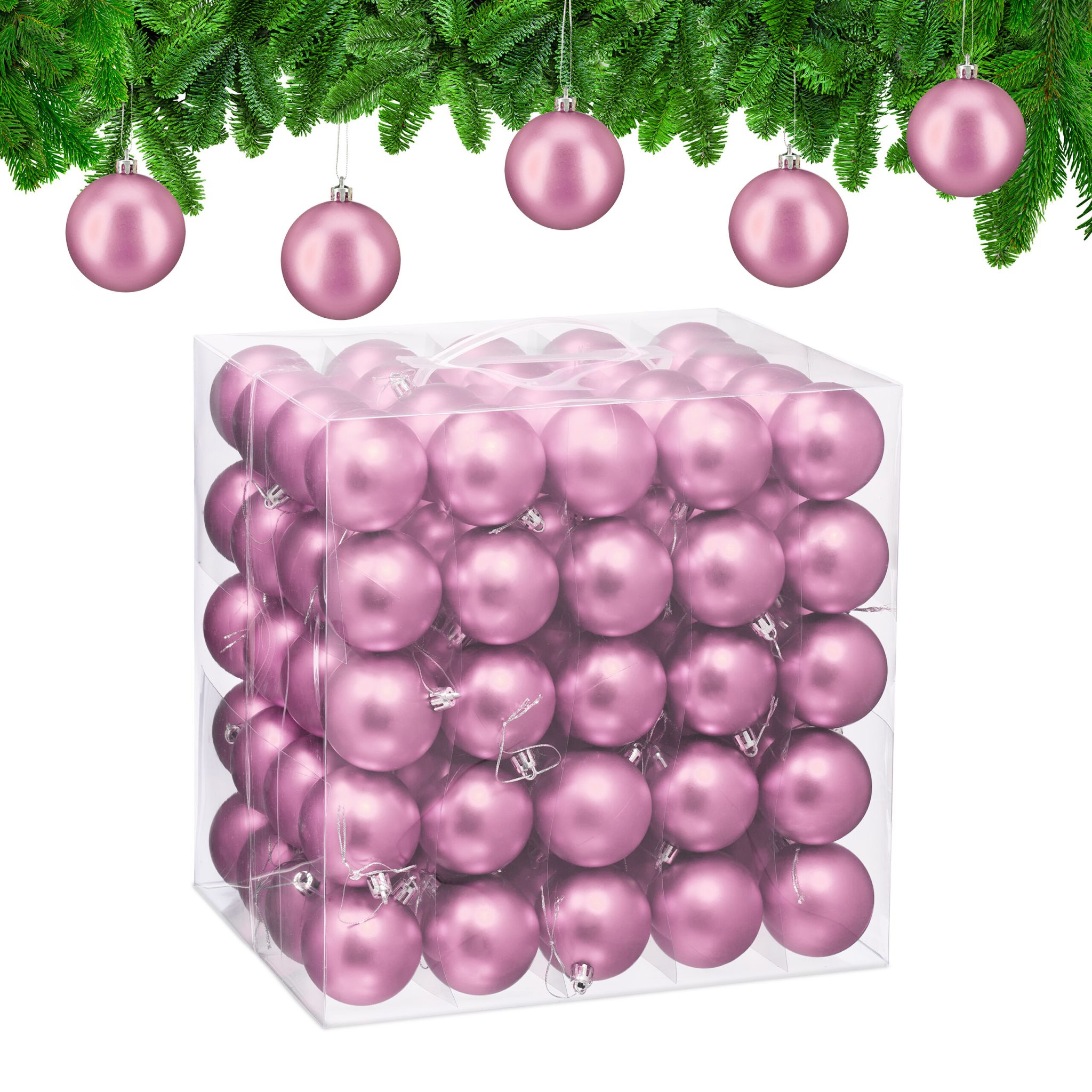 Weihnachtskugeln 100er-Set Matt Rosa-Silber